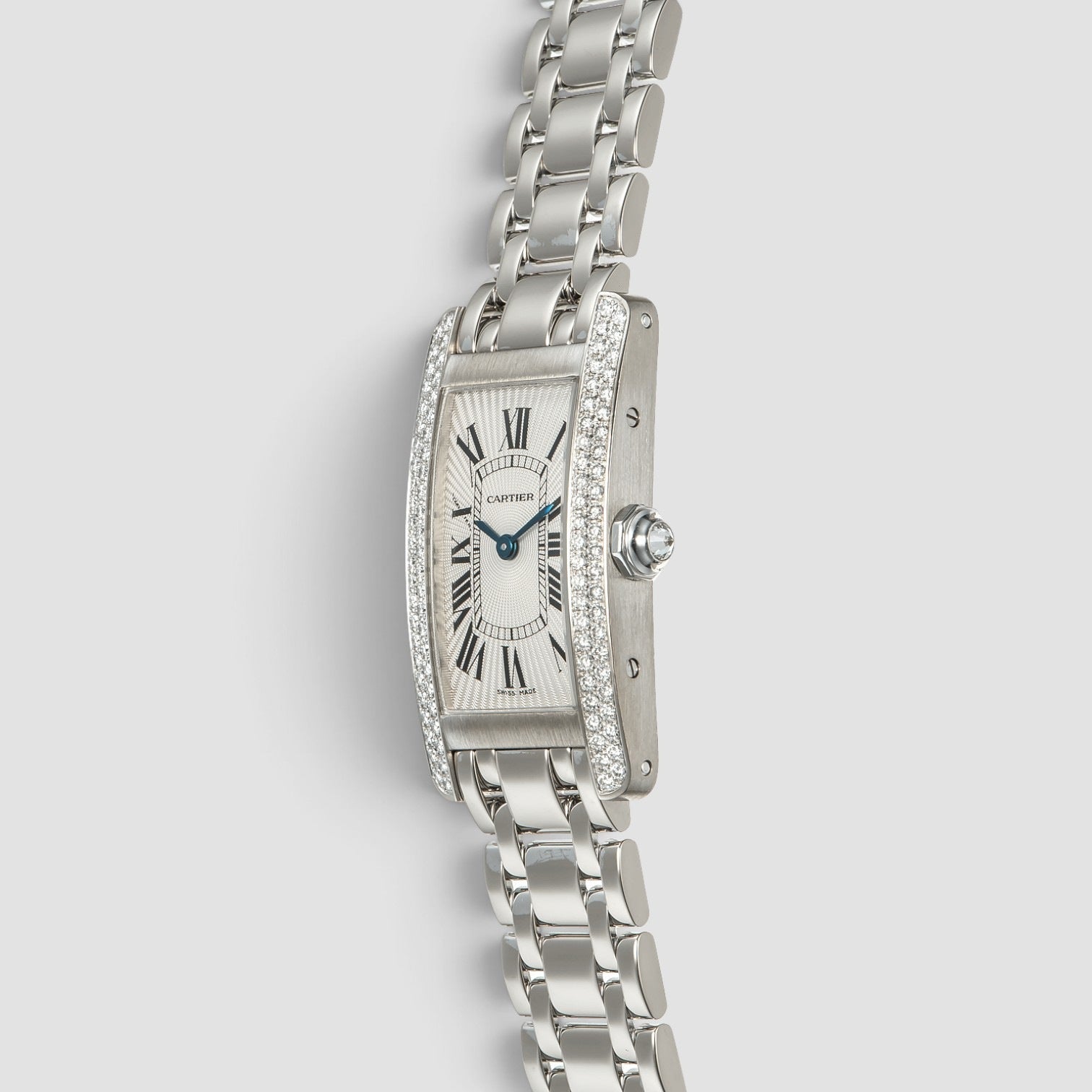 Tank Américaine 19 x 35mm 18K White Gold Diamond Bezel