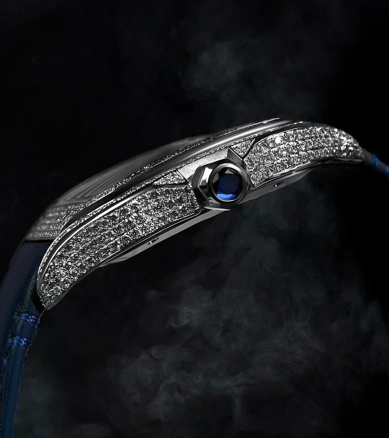 Santos De Cartier Iced Out Diamond – Roman Blue Dial