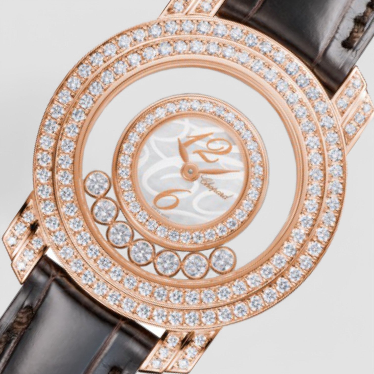Happy Diamonds 18 kt Rose Gold Brown Leather Ladies Watch