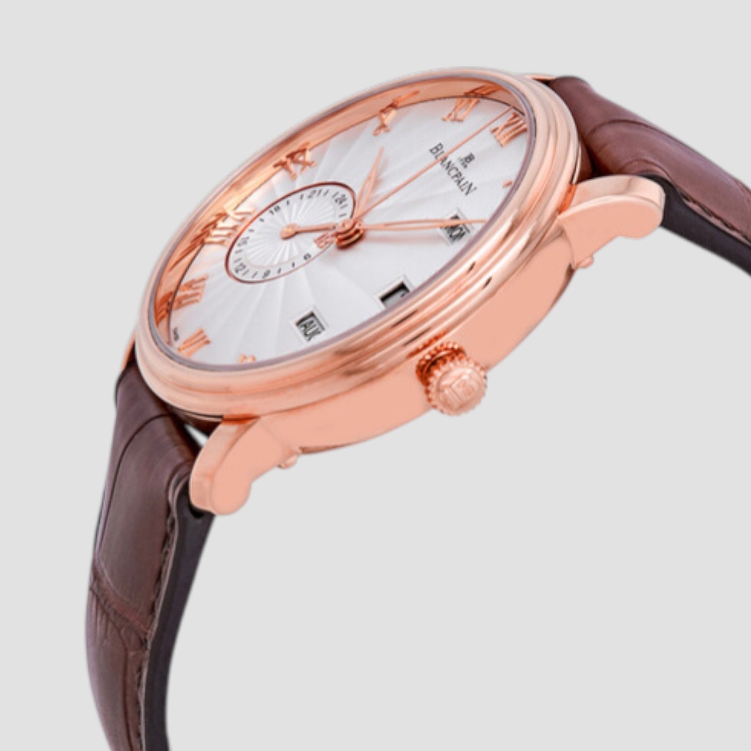 Villeret Silver Dial 18kt Rose Gold Brown Leather Men's Watch