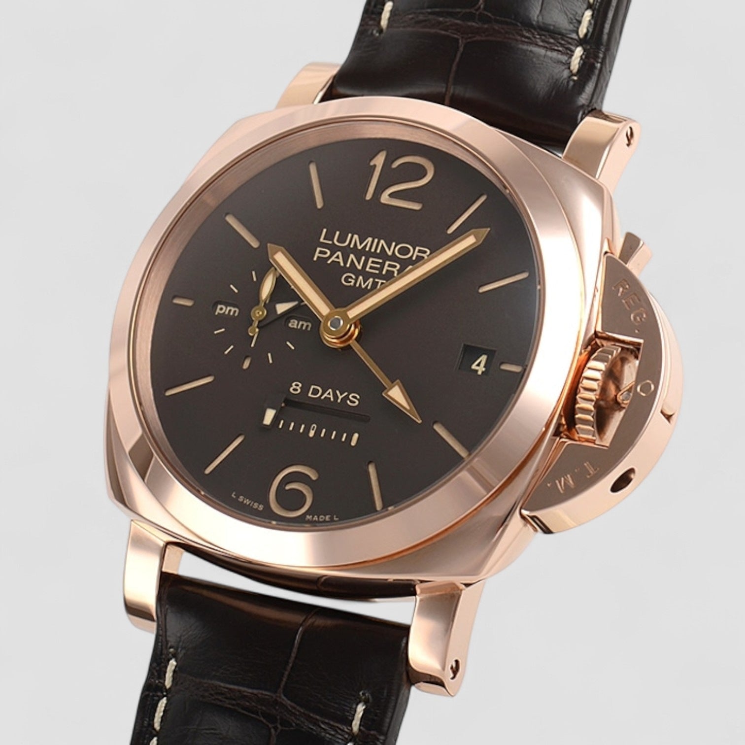 Luminor 1950 8 Days GMT Rose Gold Mens Watch