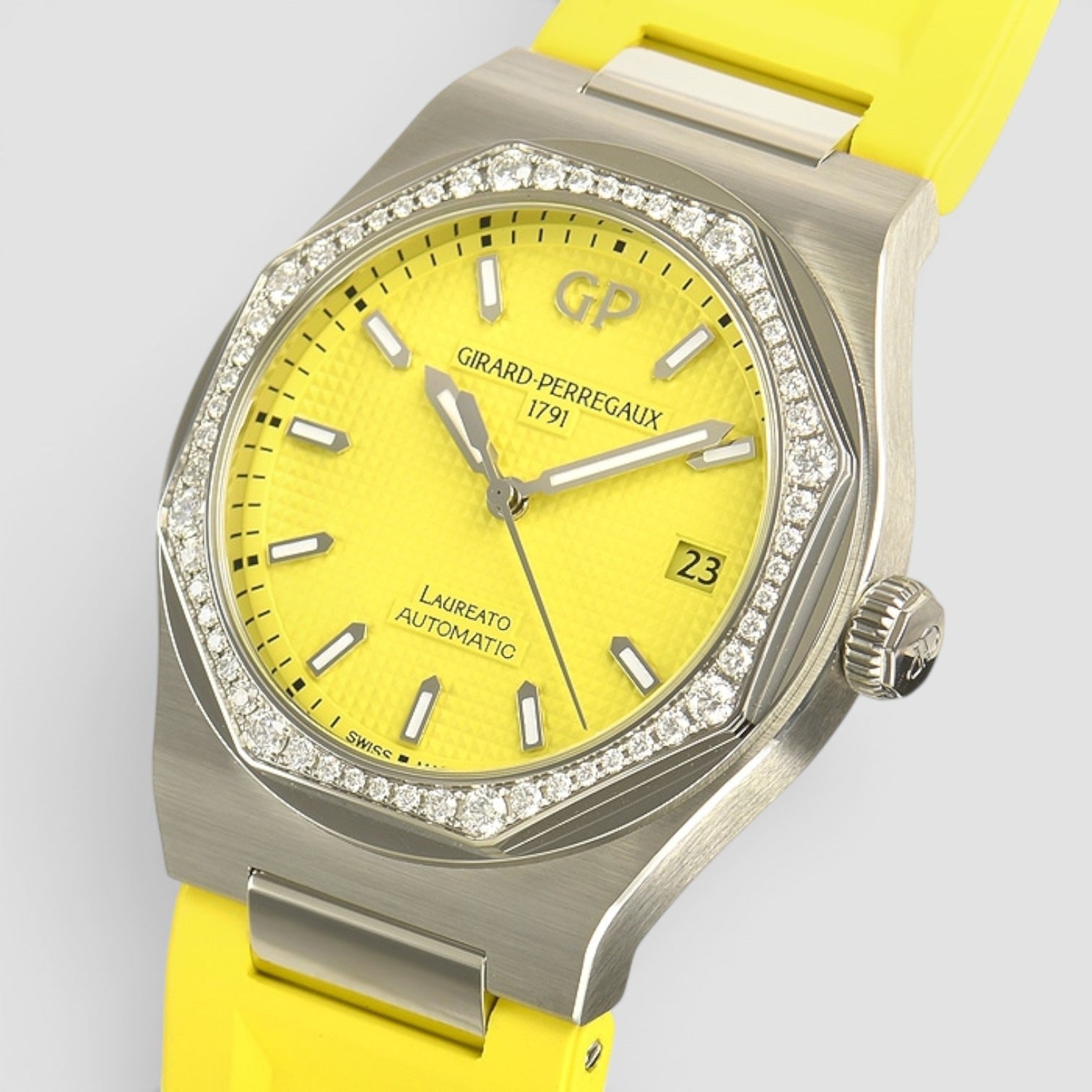 Laureato 38mm Stainless Steel Diamond Dial Yellow Accent