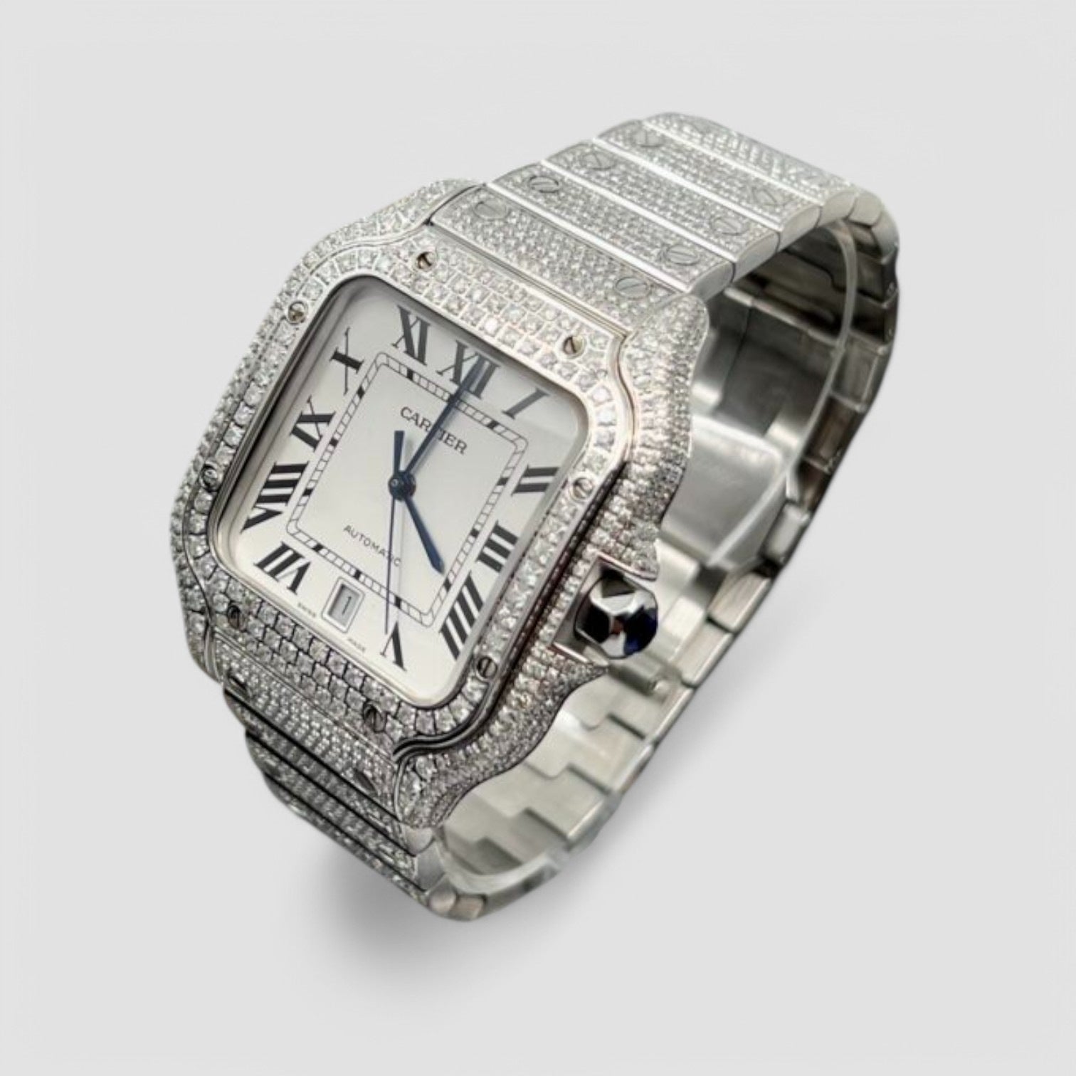 Santos De Cartier Iced Out Diamond – White Dial