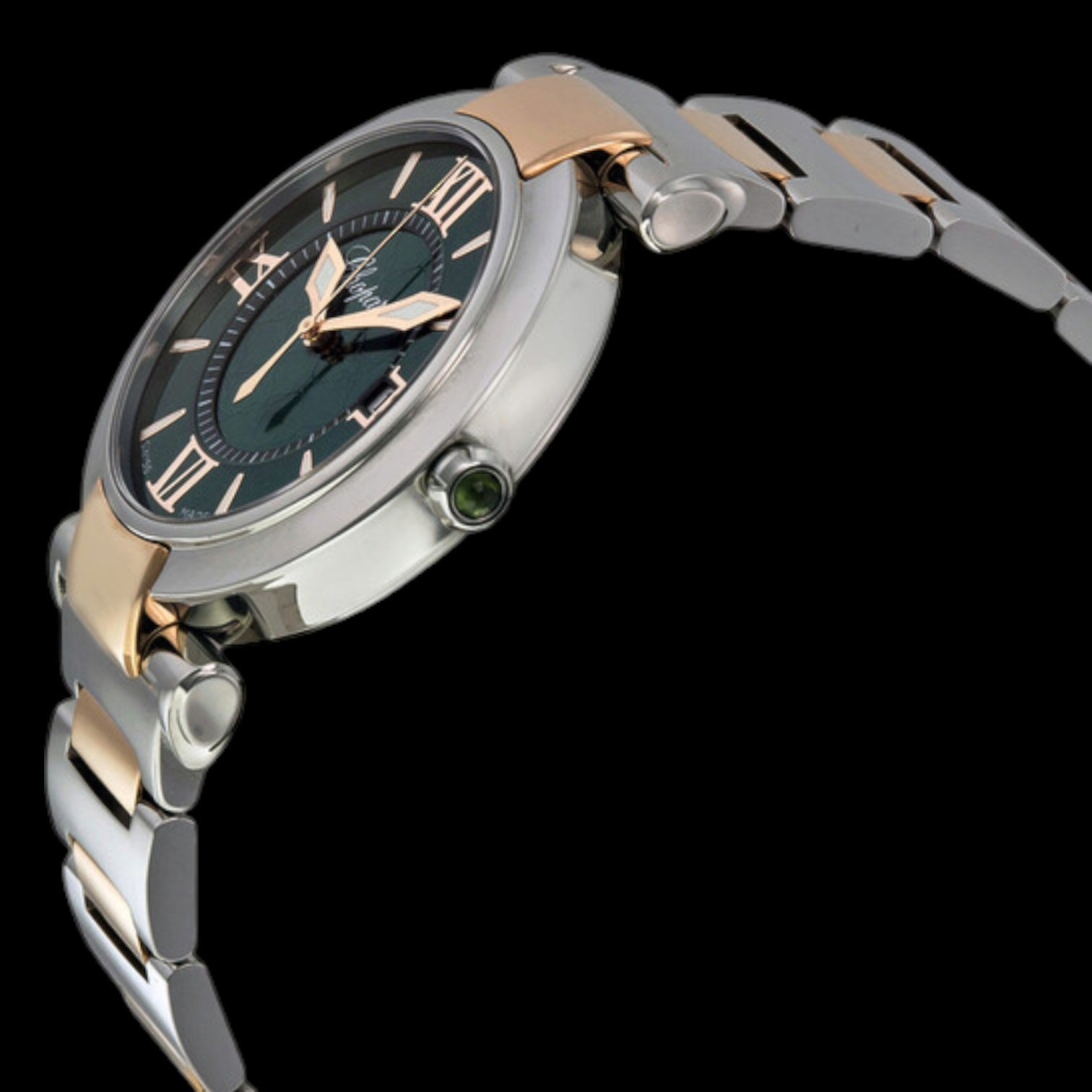 Imperiale Green Dial Stainless Steel and 18kt Rose Gold Ladies Watch