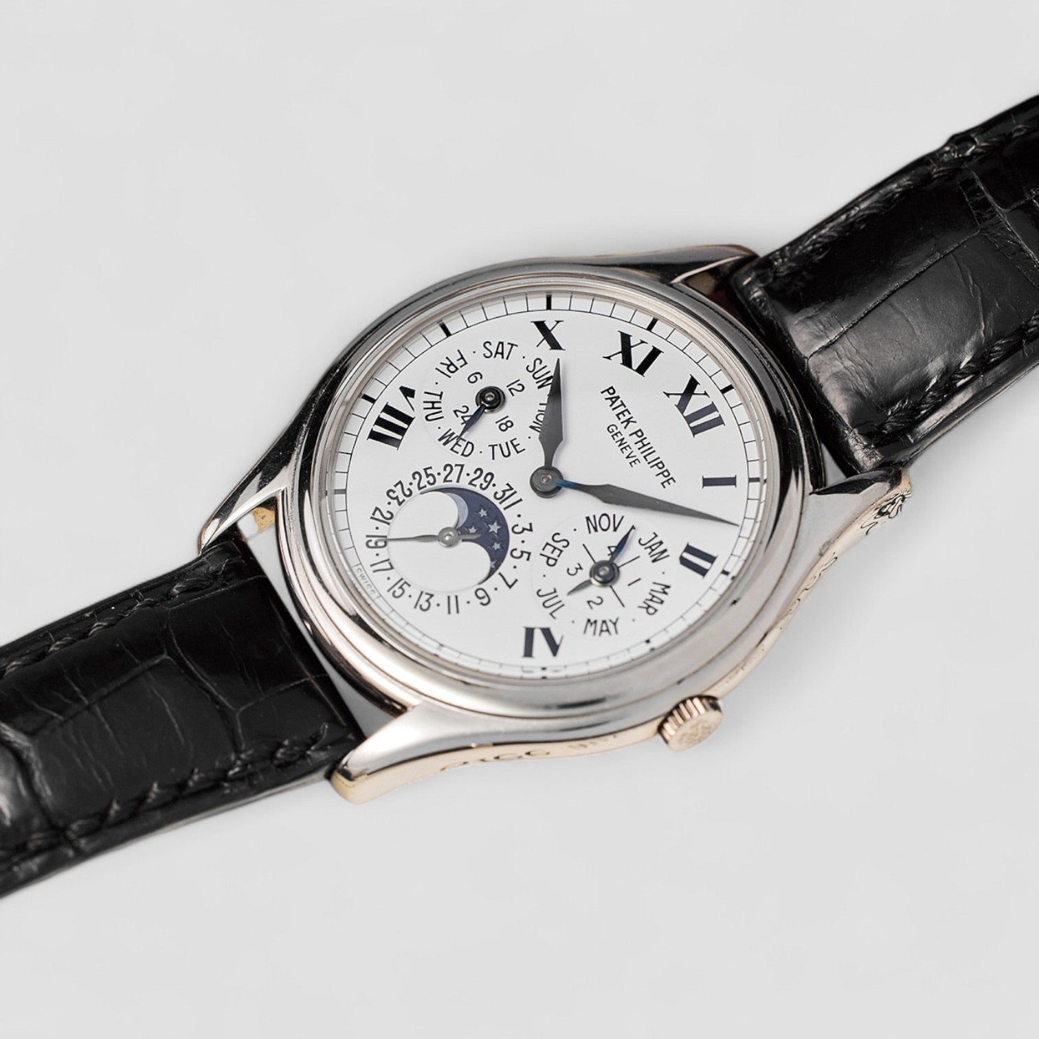 Perpetual Calendar White Roman Dial 18K White Gold