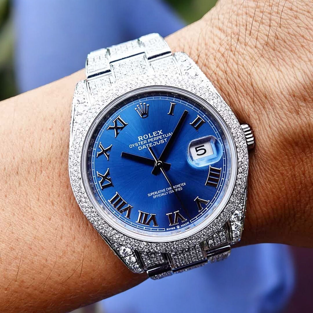Datejust 41 – Oyster – Azzurro Dial – Custom Diamond-Set (Pavé Bezel) - Iced Out