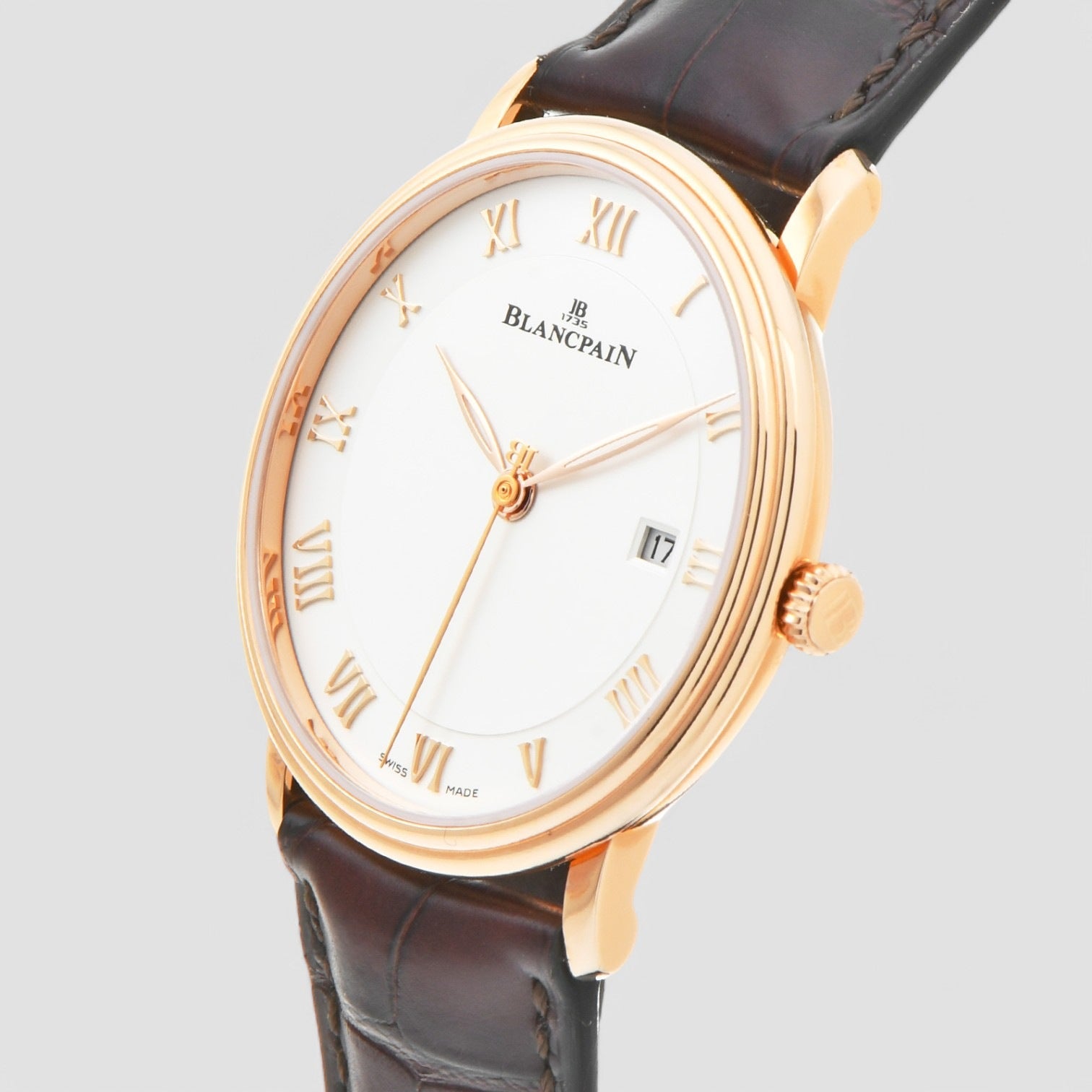 Villeret White Dial 18kt Rose Gold Brown Leather Men's Watch