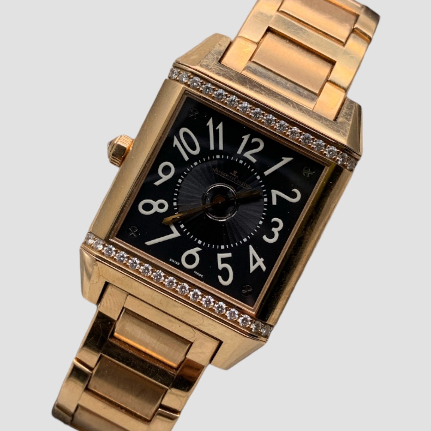 Reverso Squadra Duetto Silver Dial 18kt Yellow Gold Diamond Automatic Ladies Watch