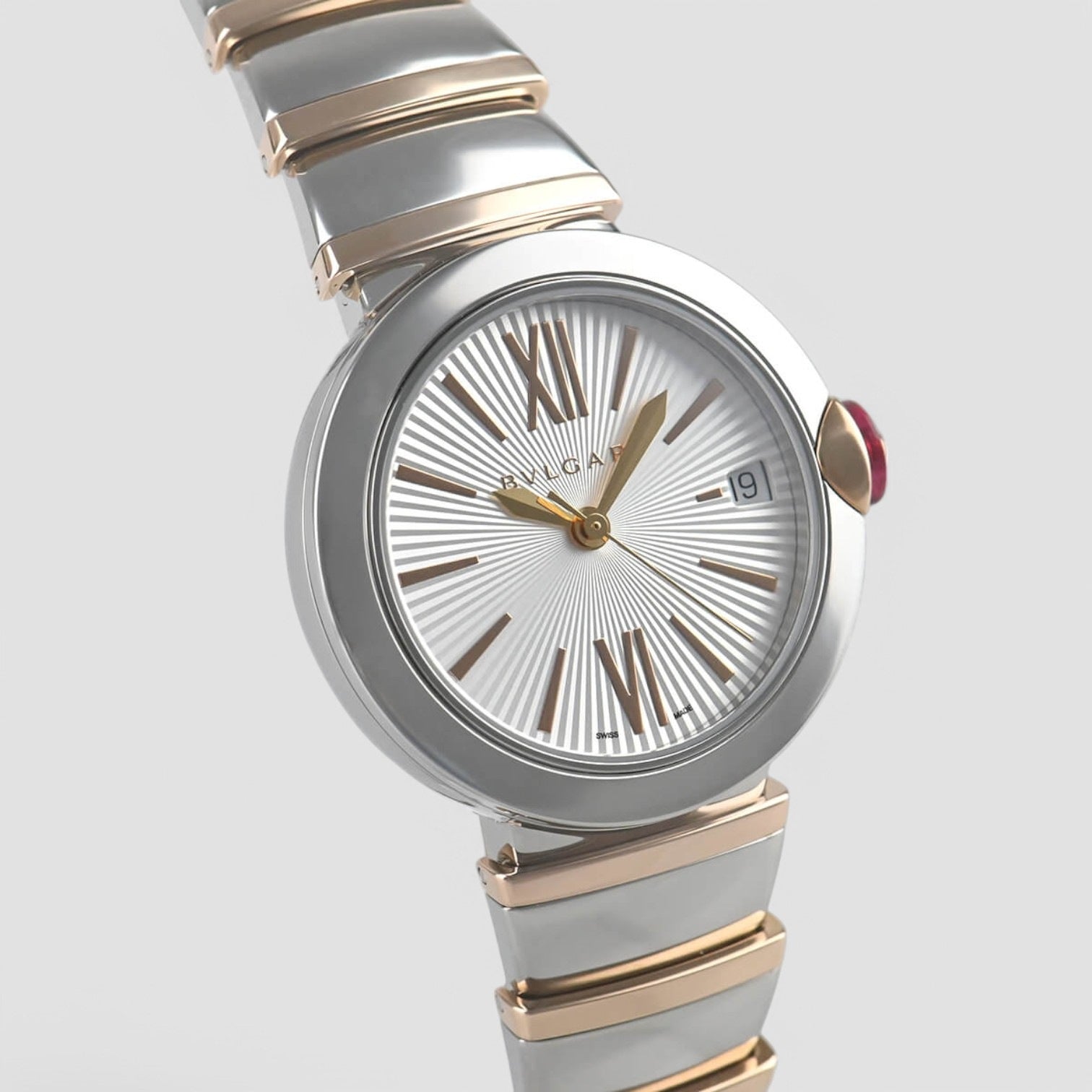 Lvcea Automatic Silver Opaline Dial 18kt Pink Gold and Steel Ladies Watch