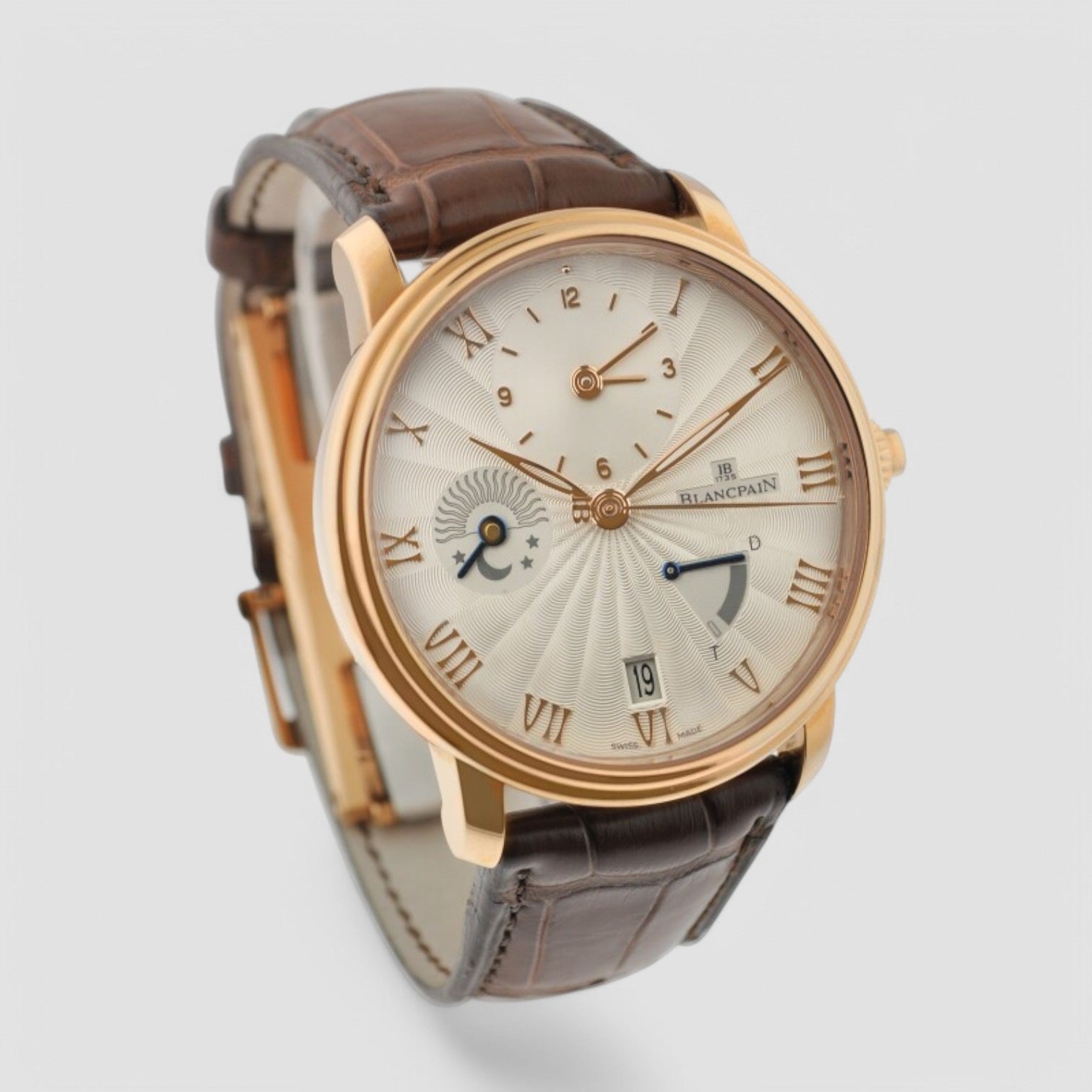 Villeret Opaline Dial 18kt Rose Gold Brown Leather Men's Watch