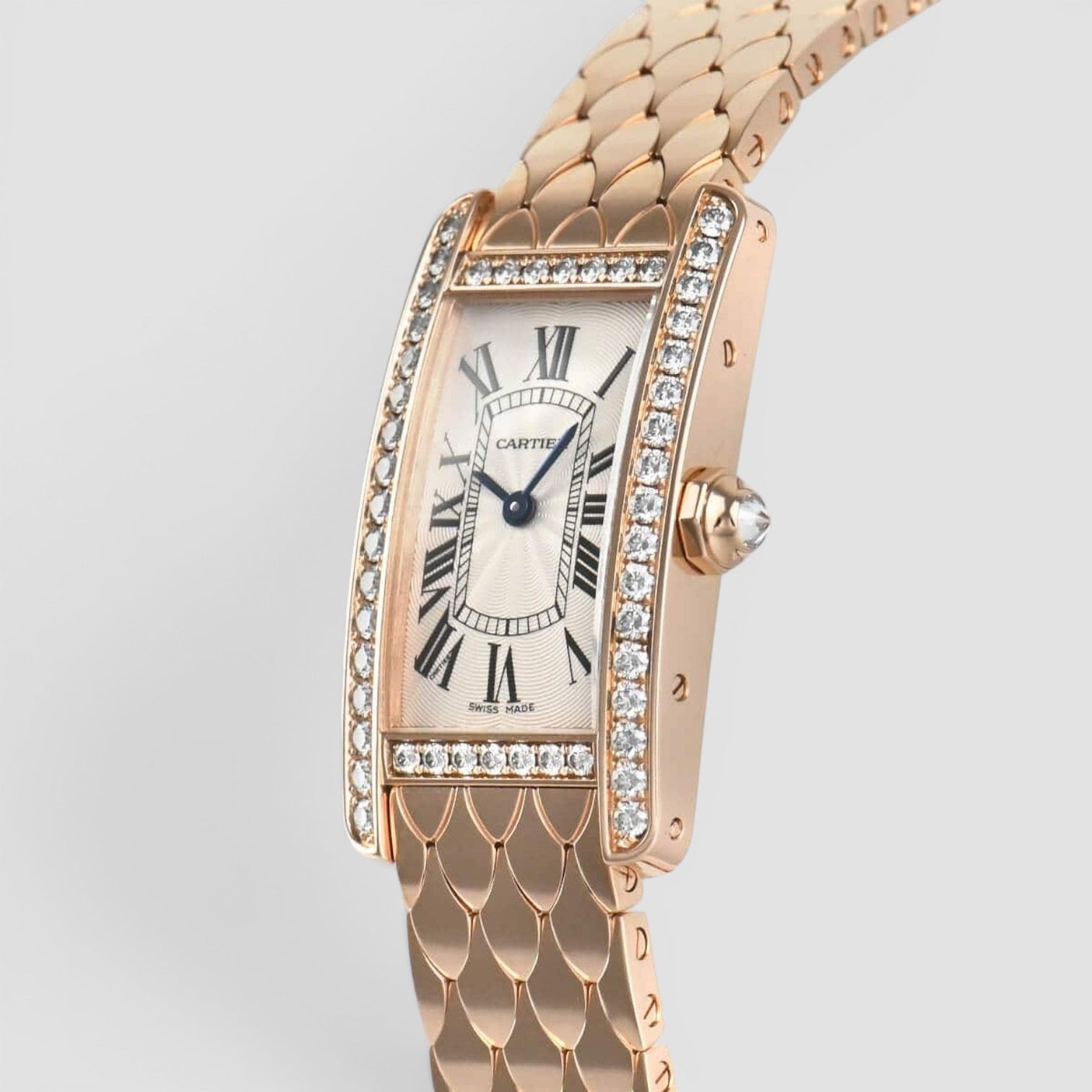 Tank Américaine Small 18K Rose Gold Diamond Bezel