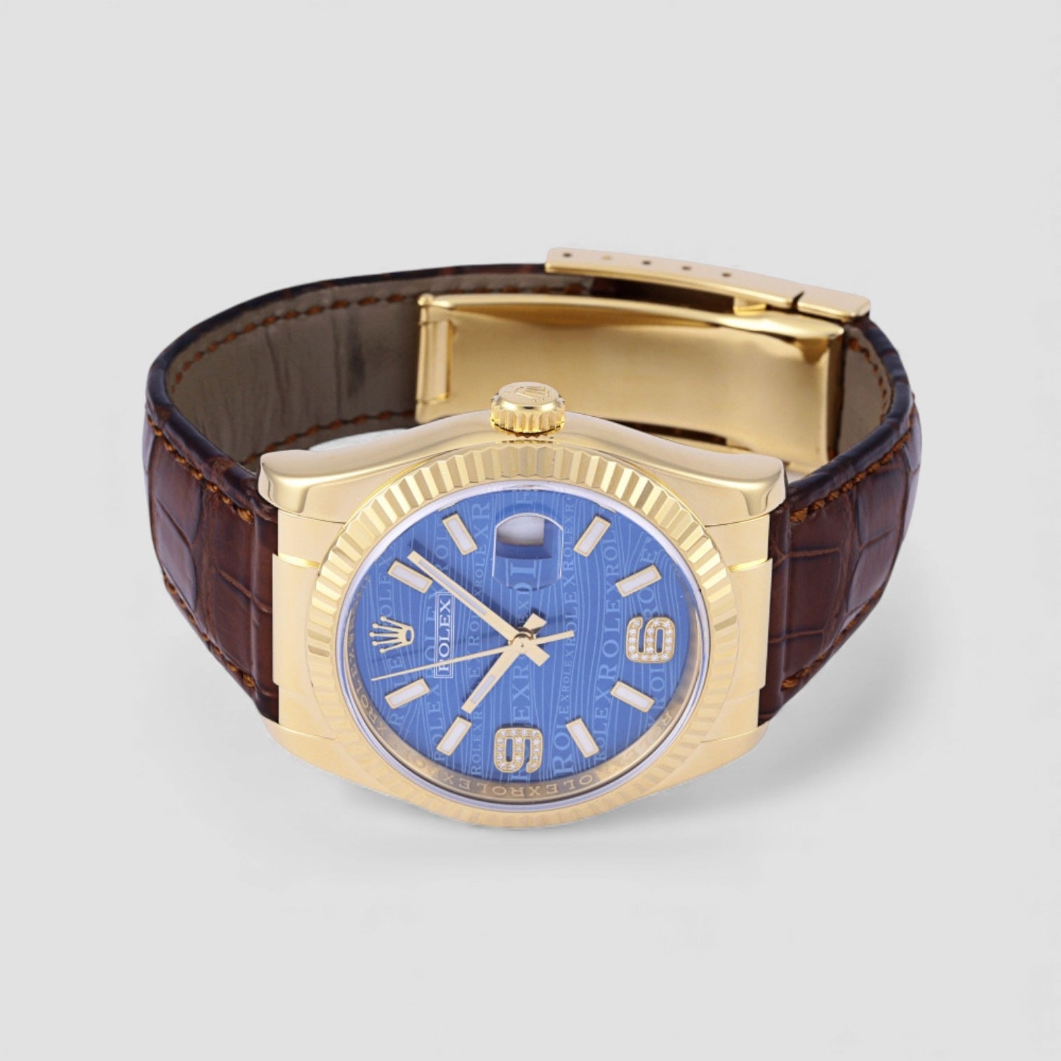 Datejust Auto 36mm Yellow Gold Diamond Blue Dial Mens Watch