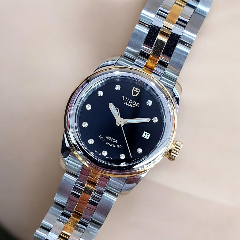 Glamour Date 26 Stainless Steel / Yellow Gold / Black-Diamond / Bracelet
