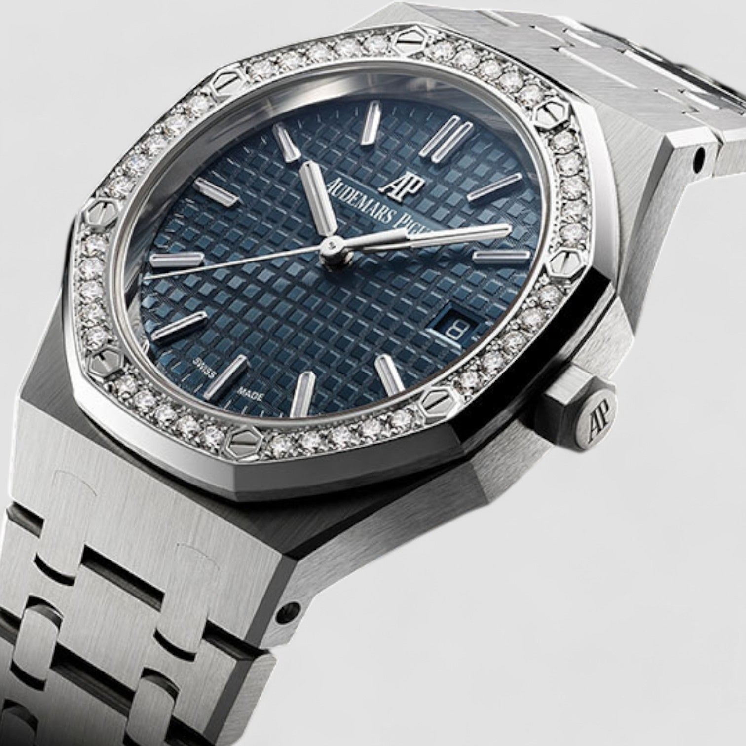 Royal Oak 34mm Stainless Steel Blue Dial Diamond Bezel