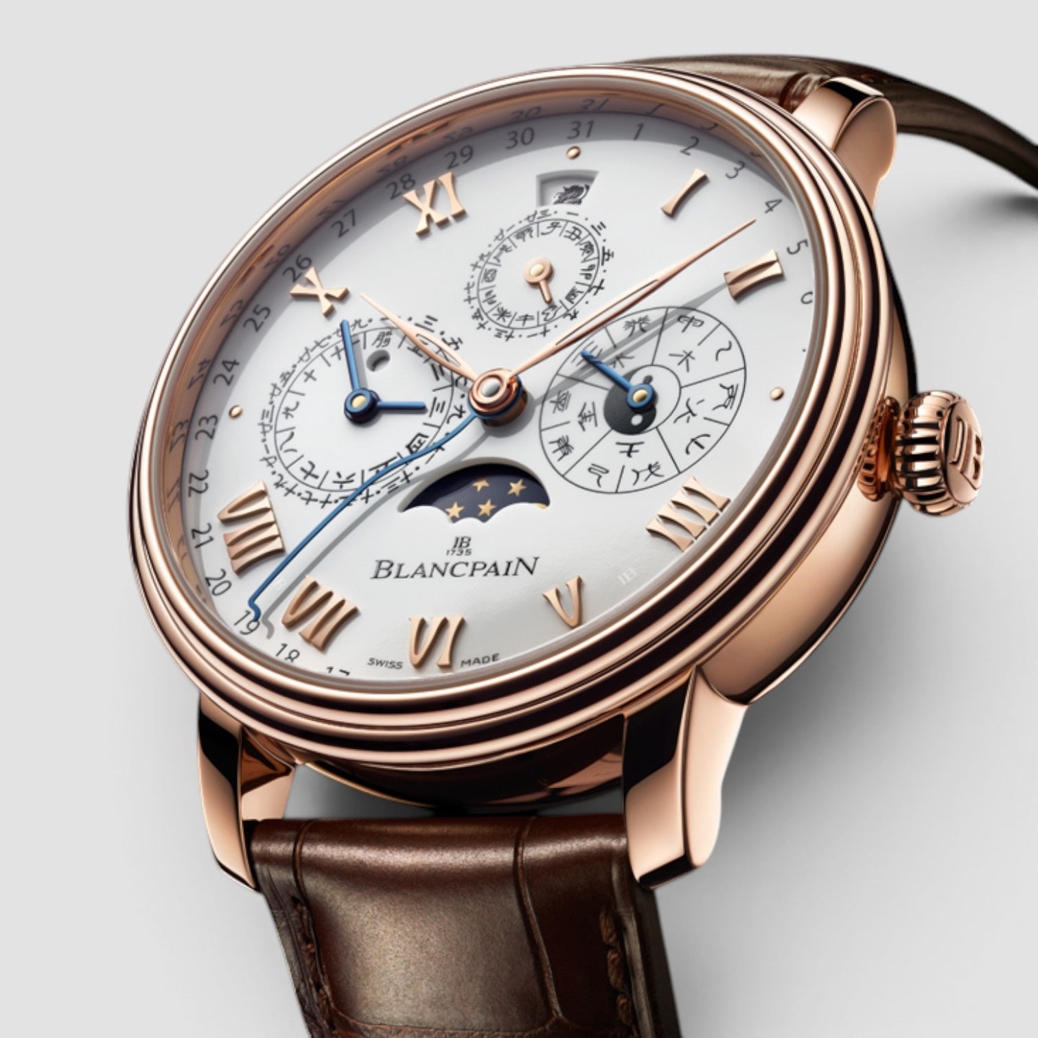 Villeret Traditional Chinese Calendar 45mm Rose Gold White Enamel Dial