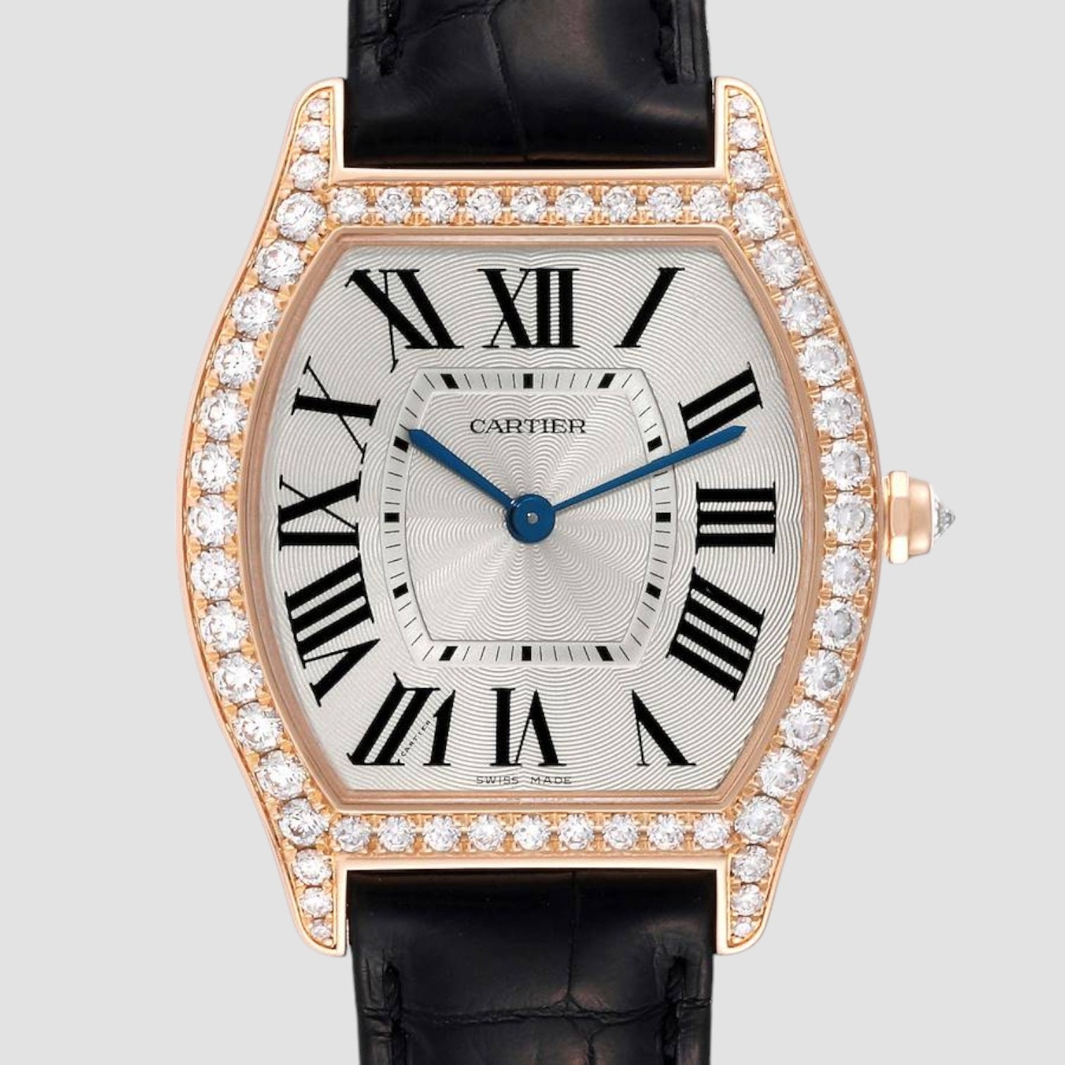 Tortue Medium Rose Gold Diamond Bezel Mens Watch