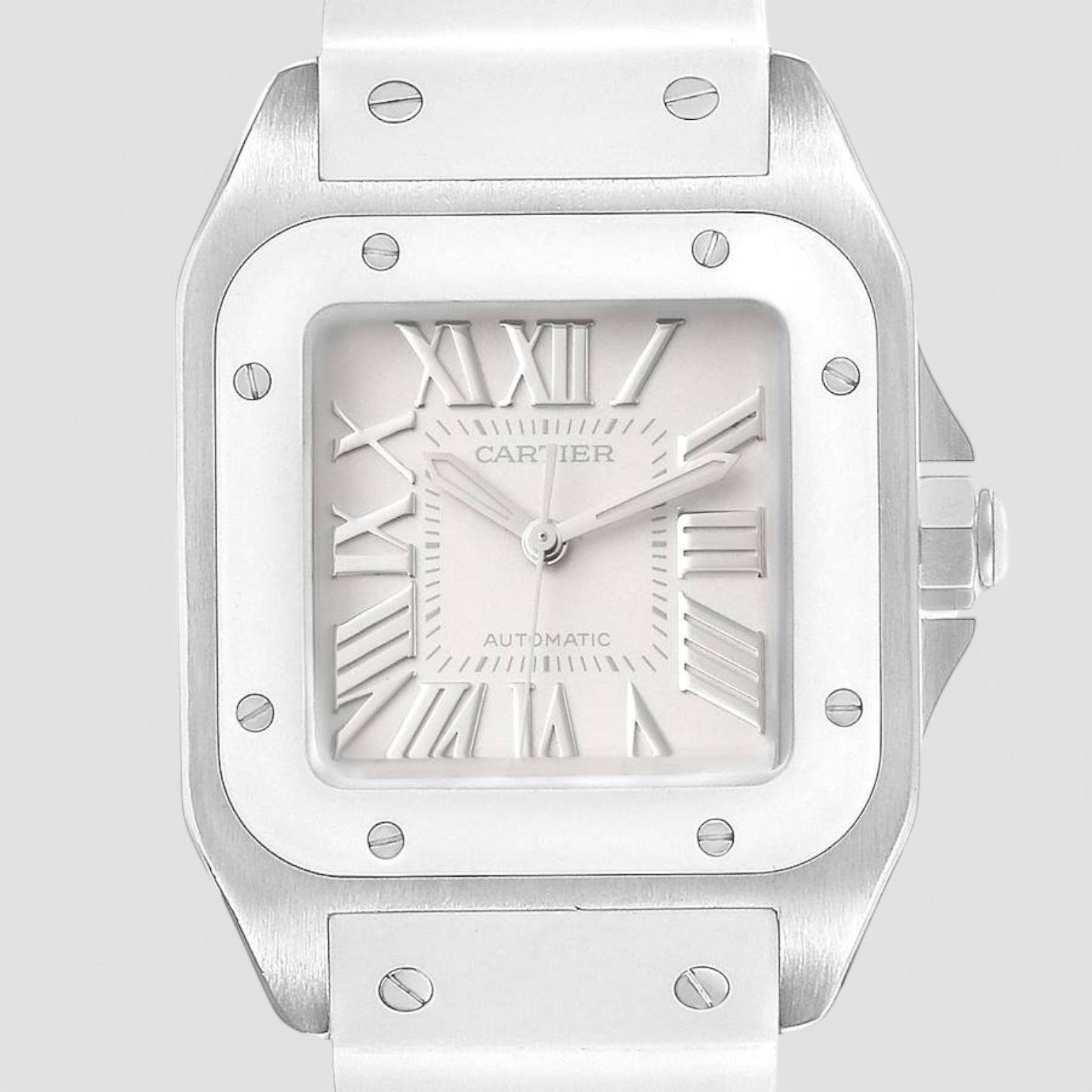 Santos 100 White Rubber Strap Steel Ladies Watch