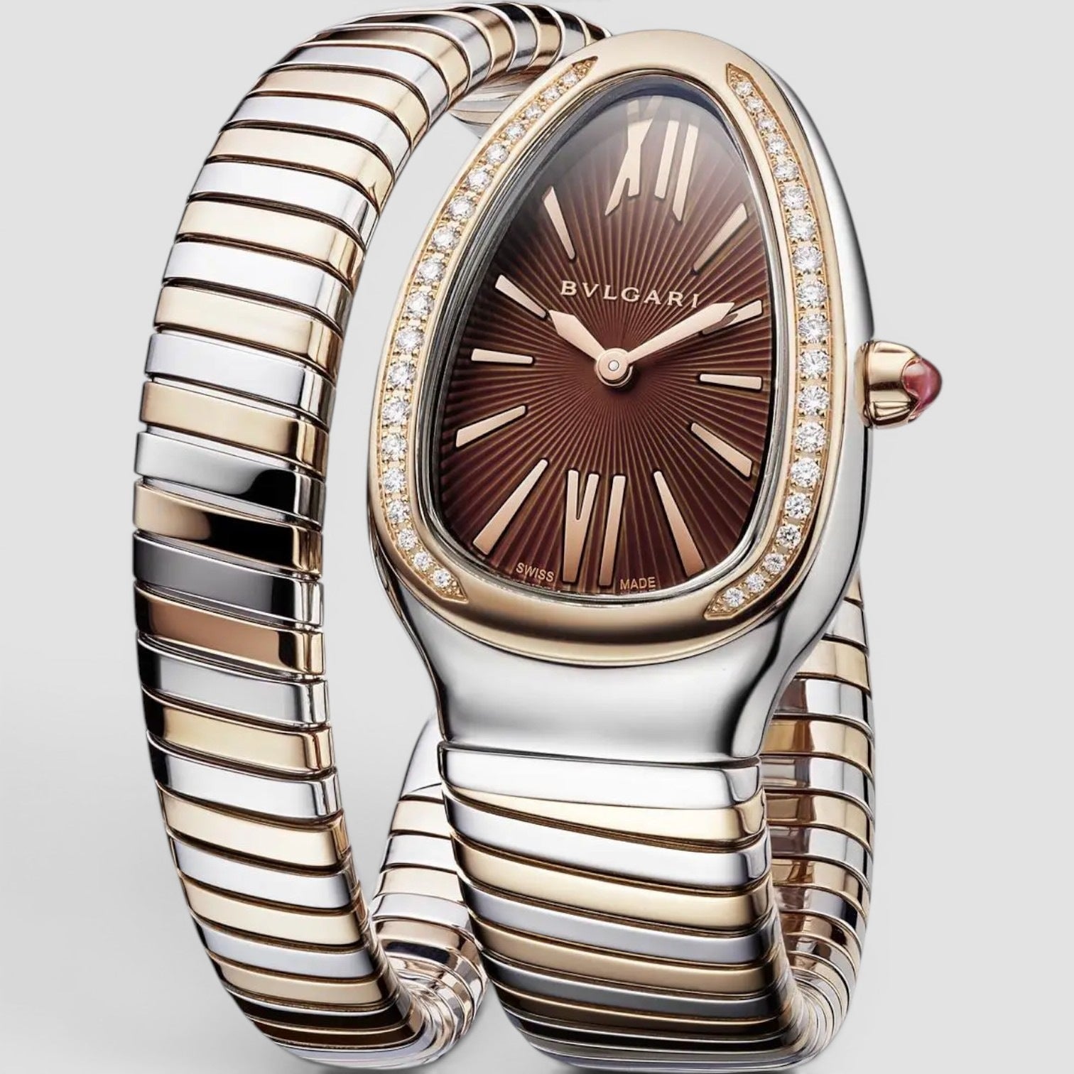 Brown Dial Diamond Bezel Serpenti Tubogas Quartz