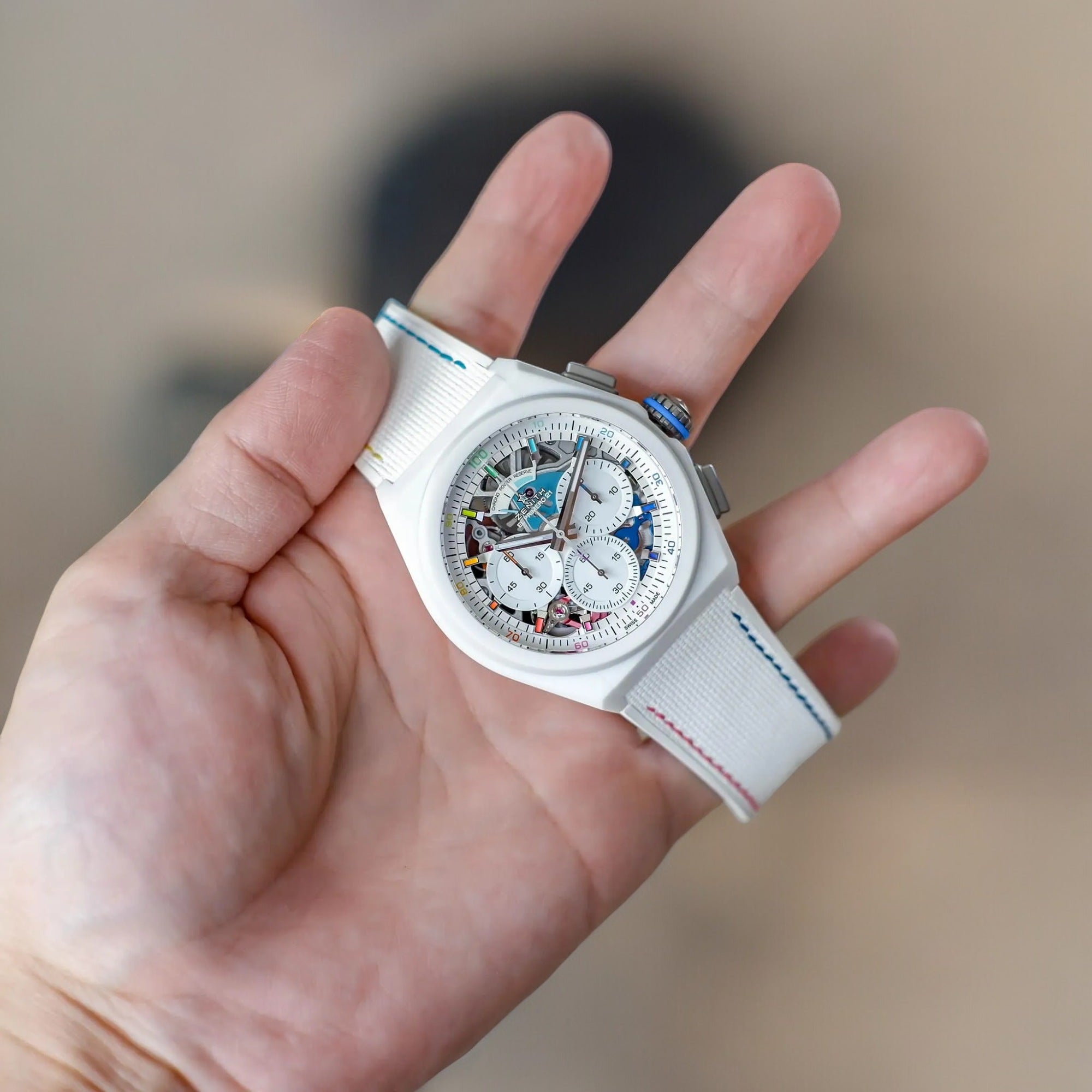 Defy 21 Chroma II Watch - 44 mm White Ceramic Case - White Openworked Dial - White Rubber