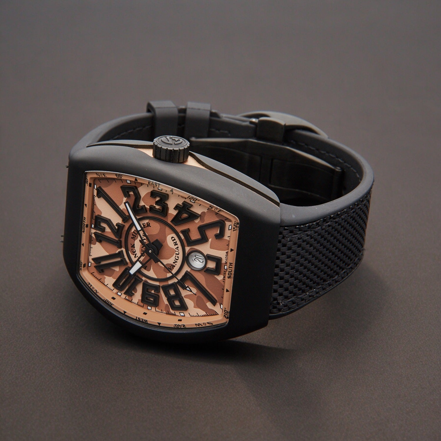 VANGUAR Automatic Date Beige Camouflage Black Rubber Strap Watch
