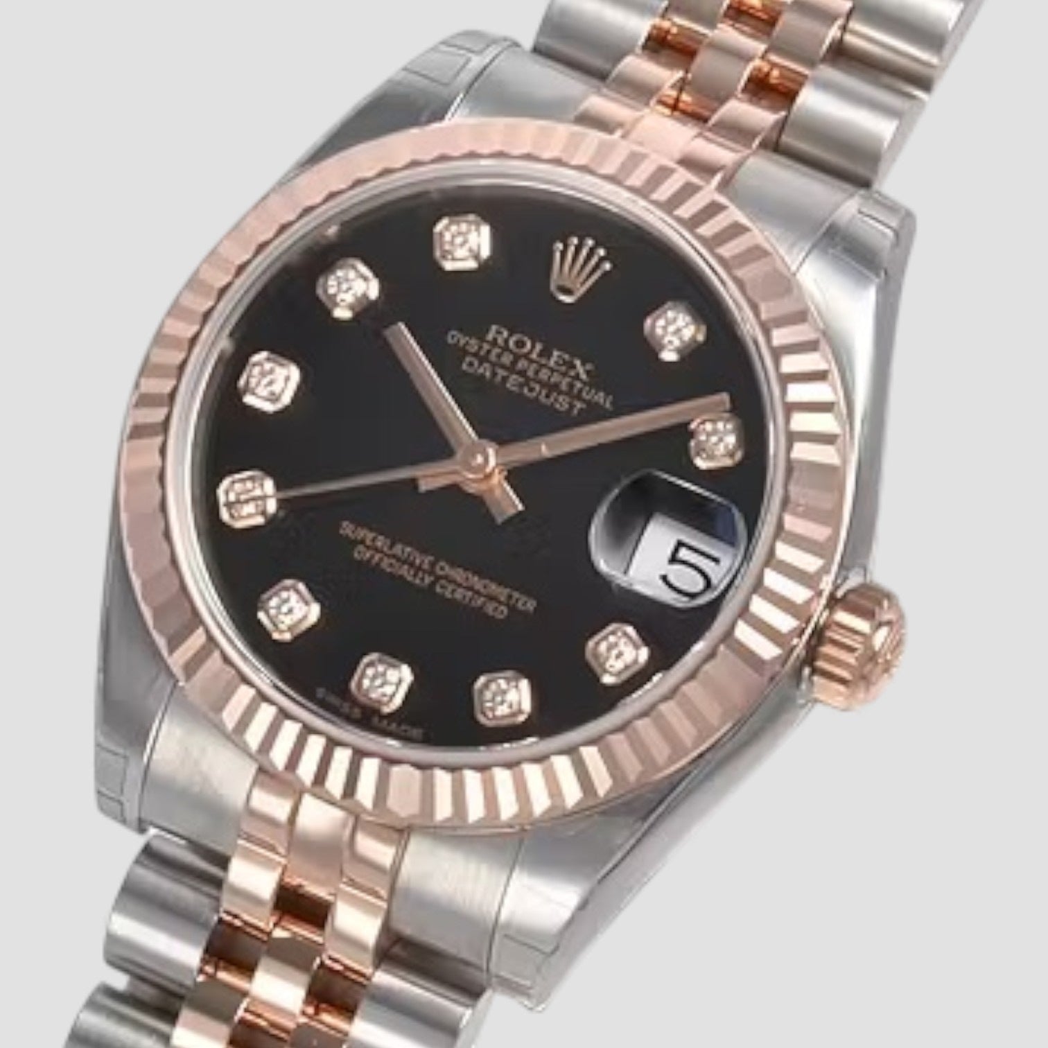 Datejust Automatic Black set with diamonds Dial Stainless Steel and Everose Gold Ladi
