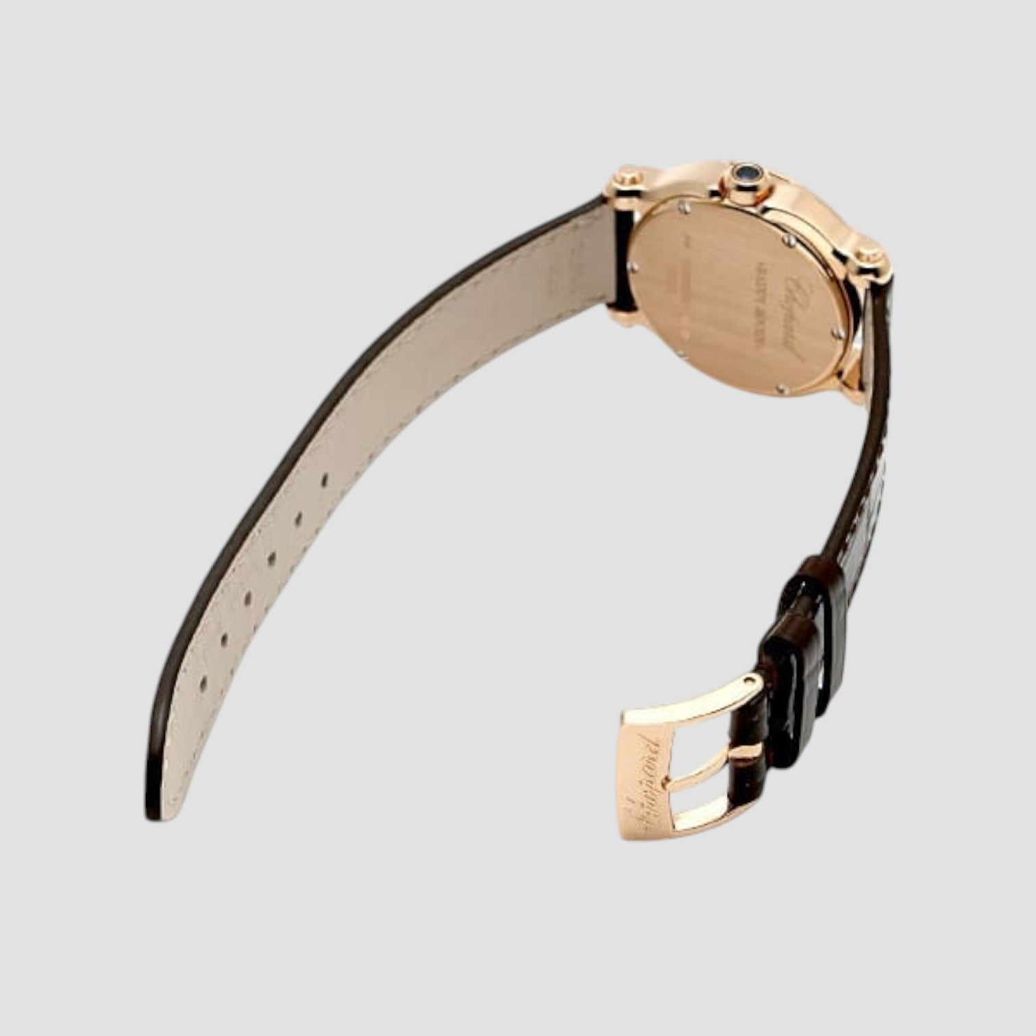 Happy Sport Mini in Rose Gold on Black Leather Strap with Black Dial