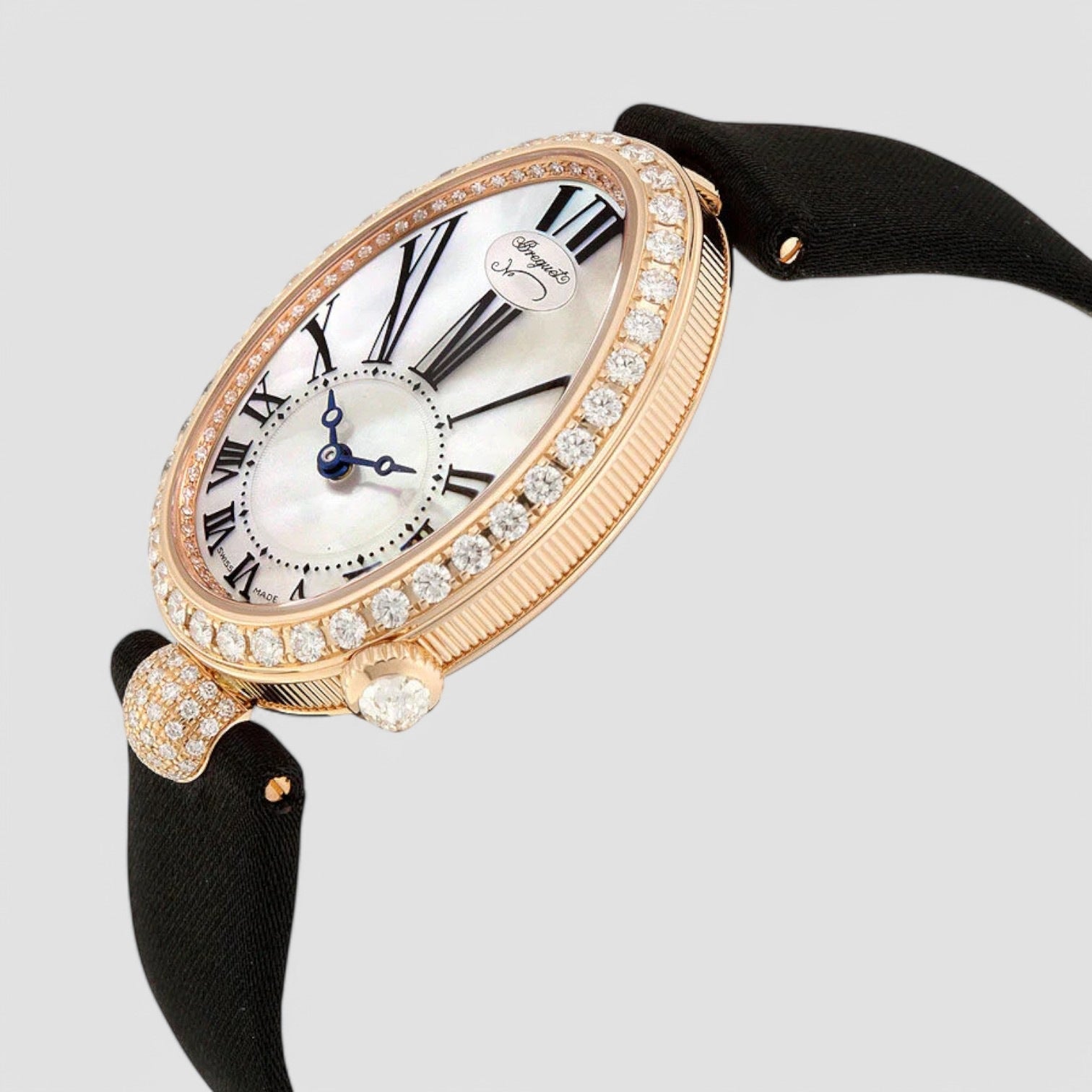 Reine de Naples Mother of Pearl Dial 18kt Rose Gold Black Satin Ladies Watch