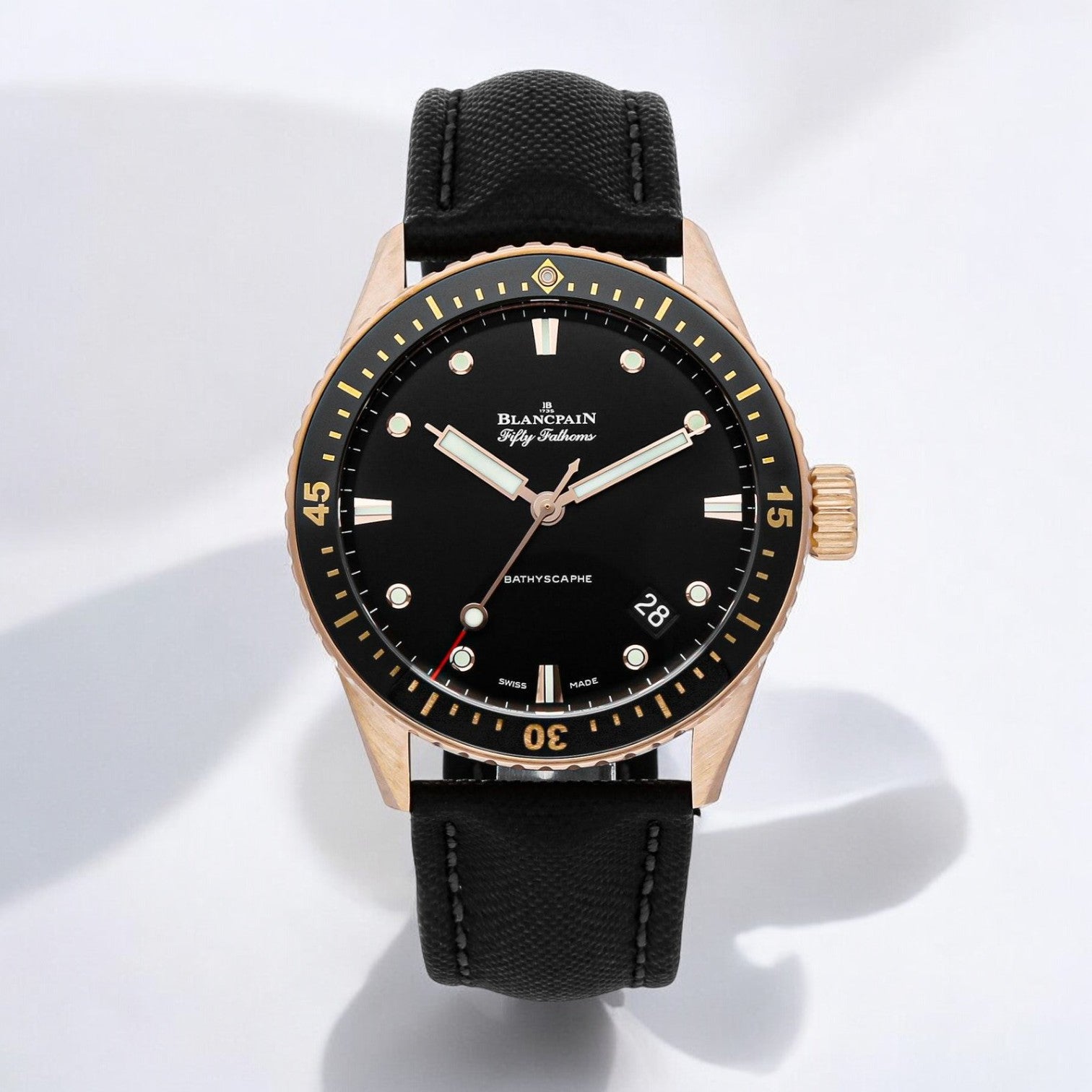 Fifty Fathoms Bathyscaphe 18k Rose Gold Black Dial
