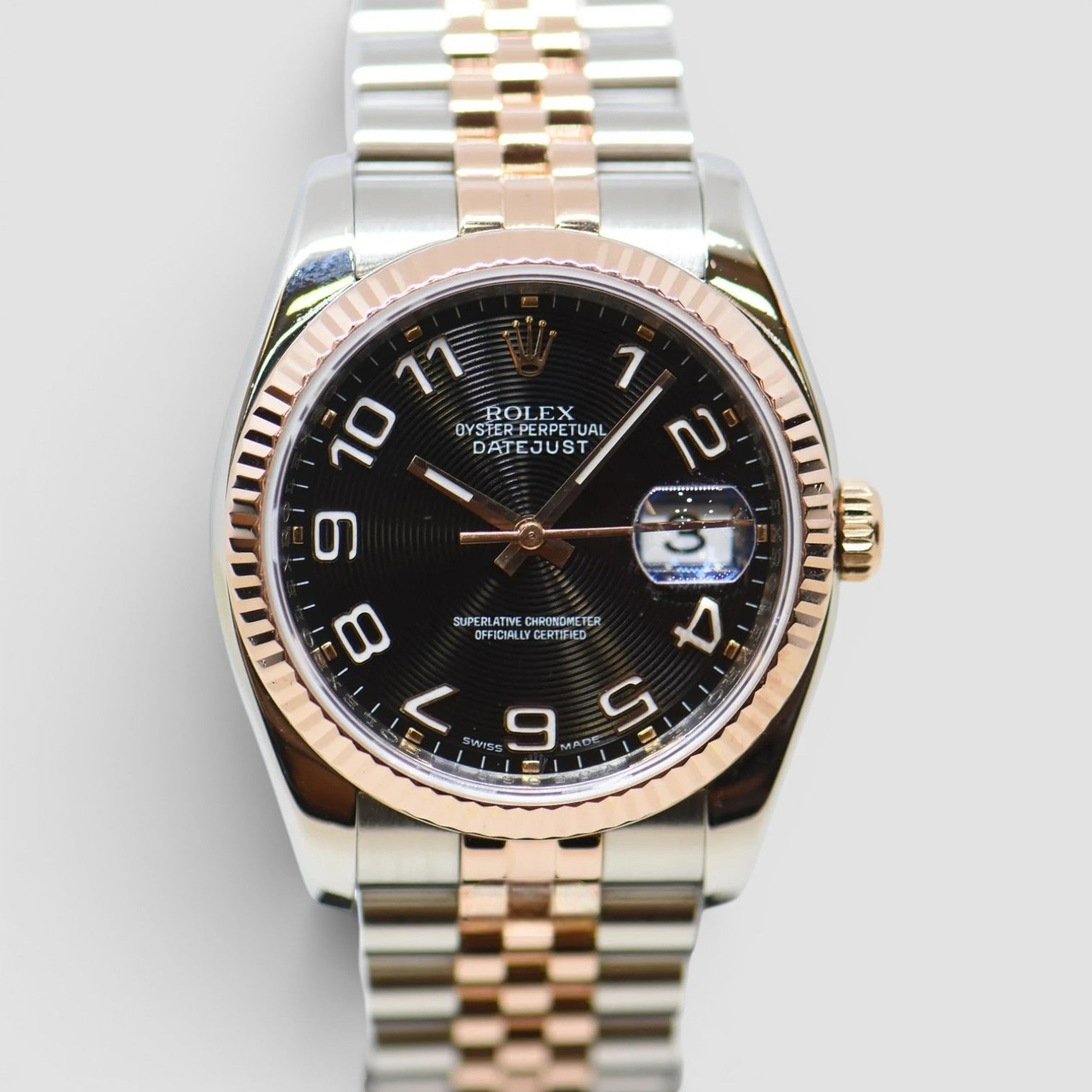 Rolex Datejust 36 Black Concentric Dial Rose Gold/Steel Jubilee 116231