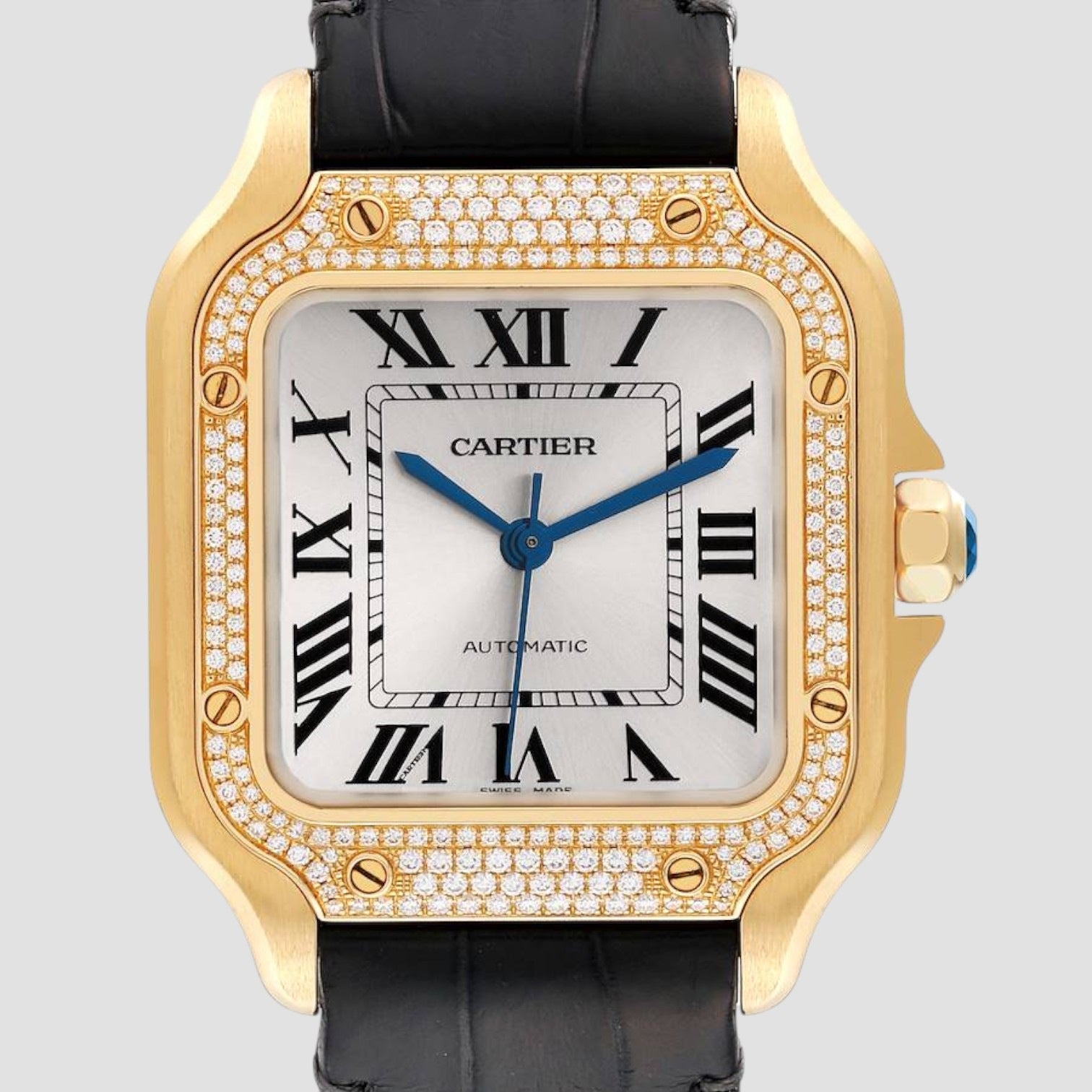Santos Midsize Yellow Gold Diamond Mens Watch