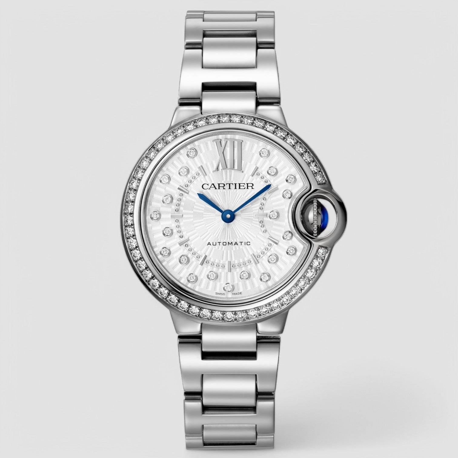 Ballon Bleu 33mm Automatic Diamond Silver Dial Ladies Watch