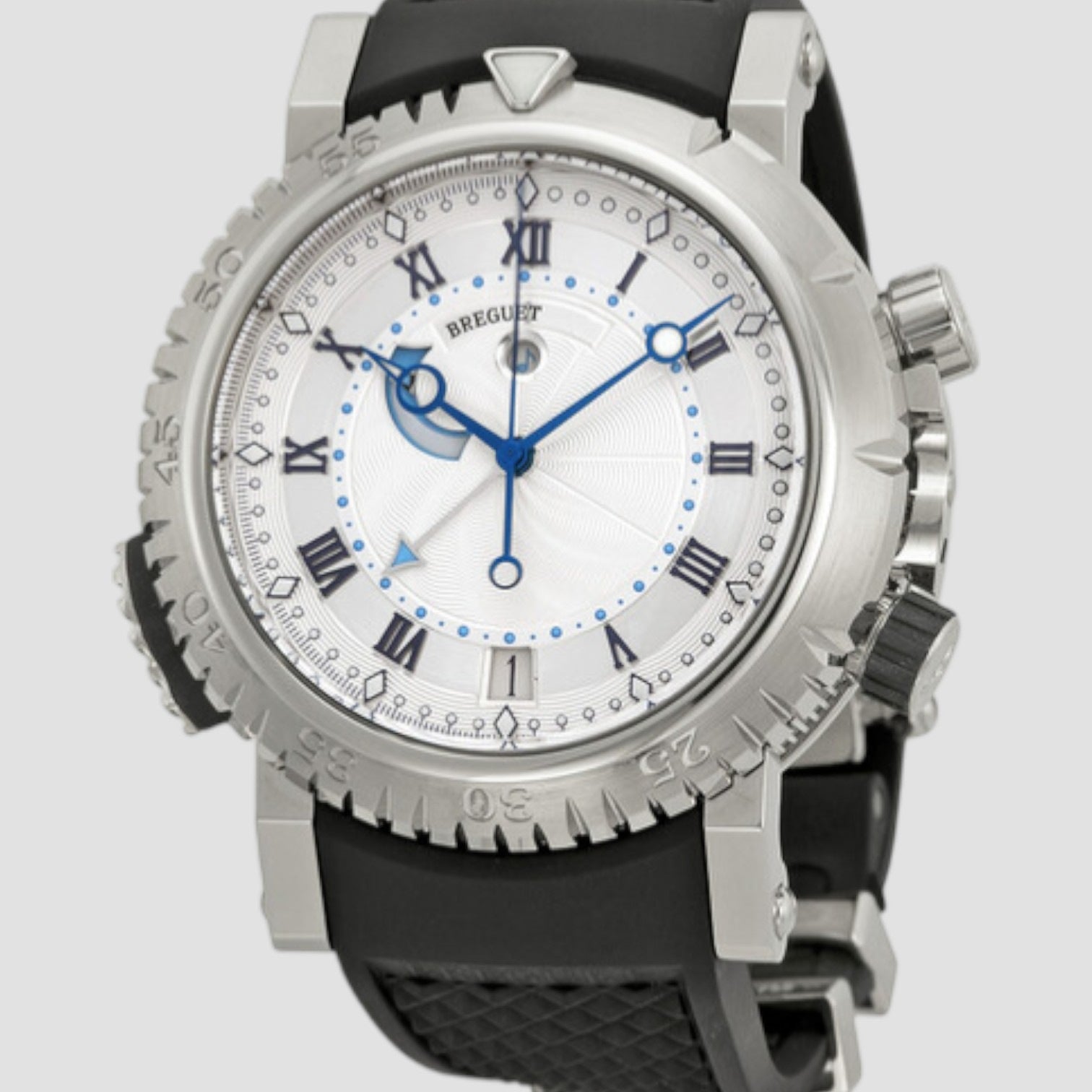 Marine Royal Silver Dial Black Rubber Men's Watch