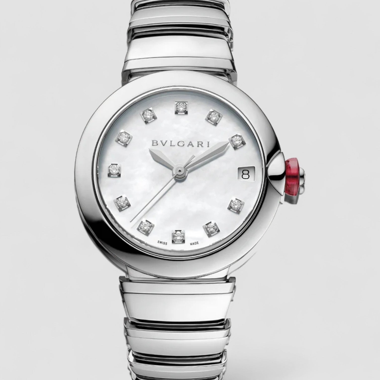 LVCEA Automatic White Mother of Pearl Diamond Dial Stainless Steel Ladies Watch