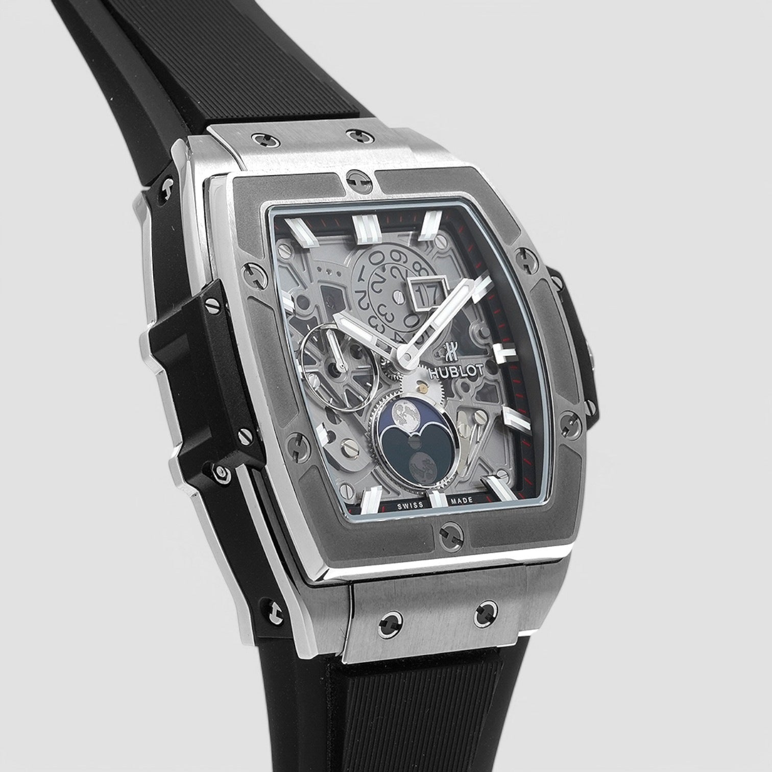 Spirit of Big Bang Big Date Moonphase Titanium Skeleton Dial / Deployant Description