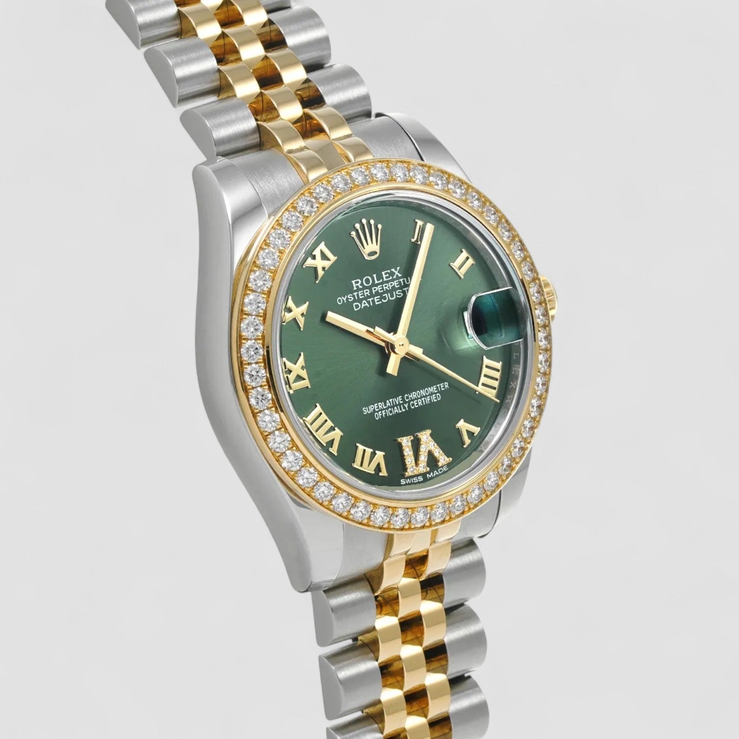 Datejust 31 mm Factory Diamond Bezel & Green Roman Dial