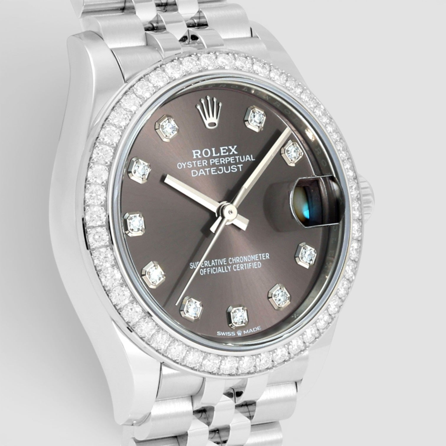 Datejust 31mm Steel & White Gold Diamond Bezel Grey Diamond Dial