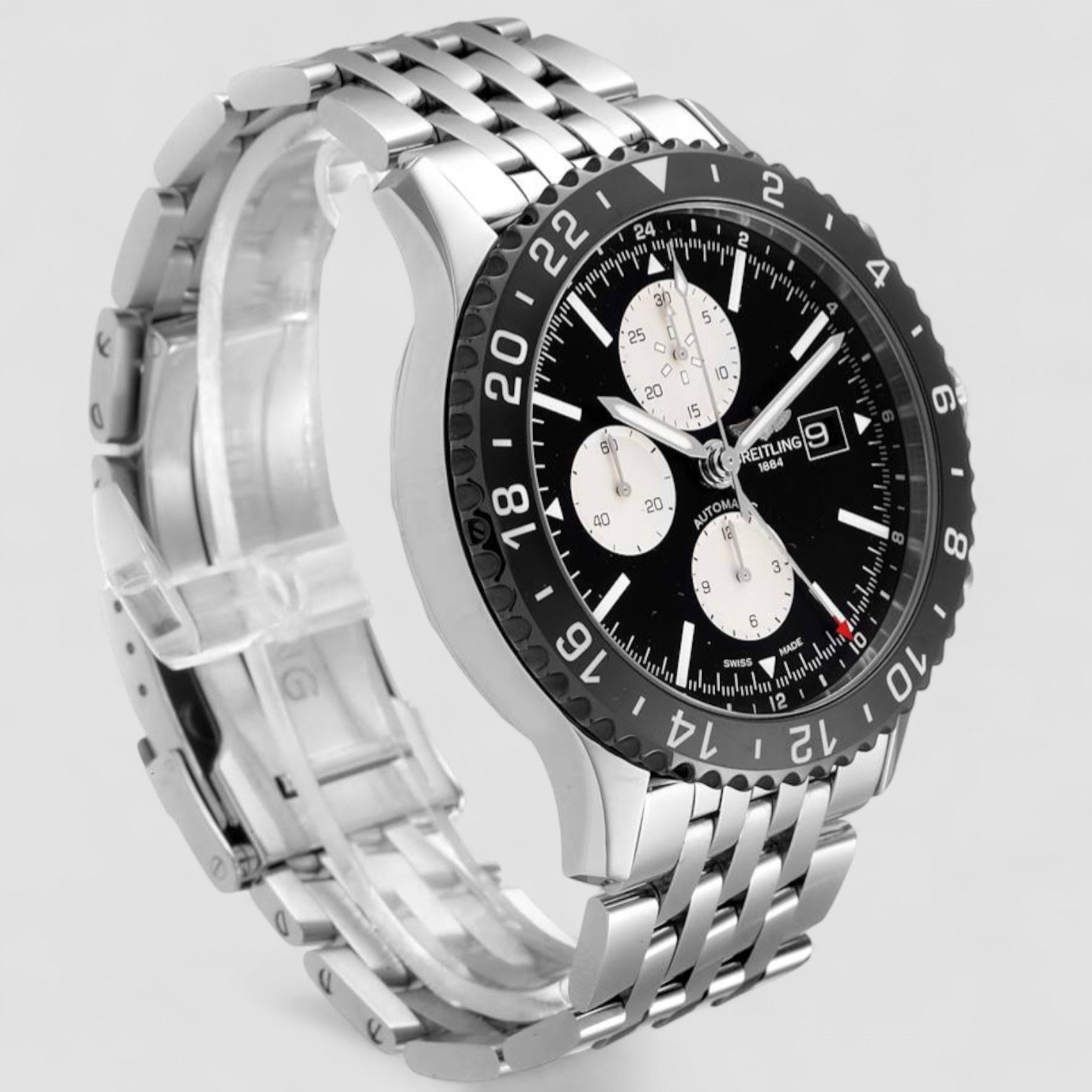 Chronoliner Black Dial Steel Mens Watch