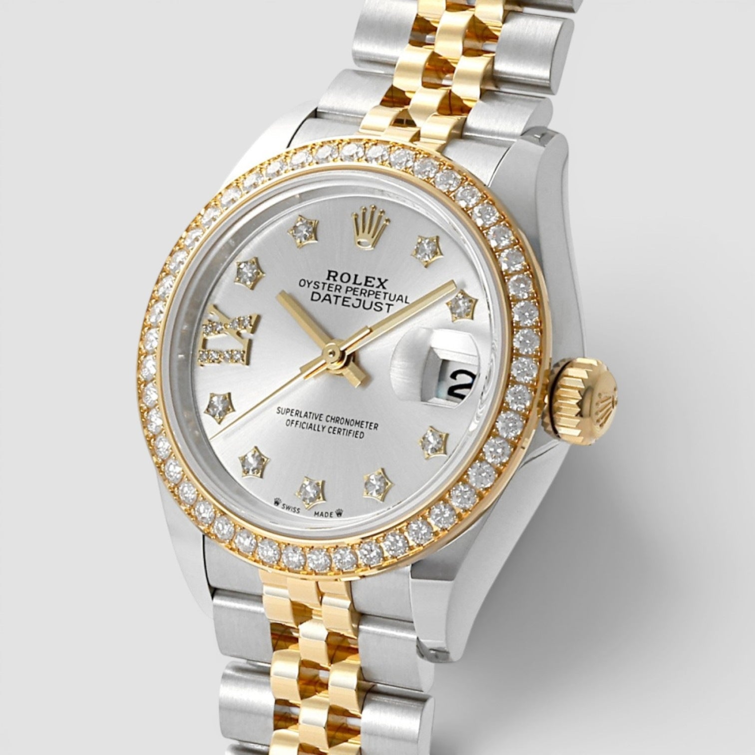 Lady-Datejust 28mm Steel & Yellow Gold Diamond Silver Dial