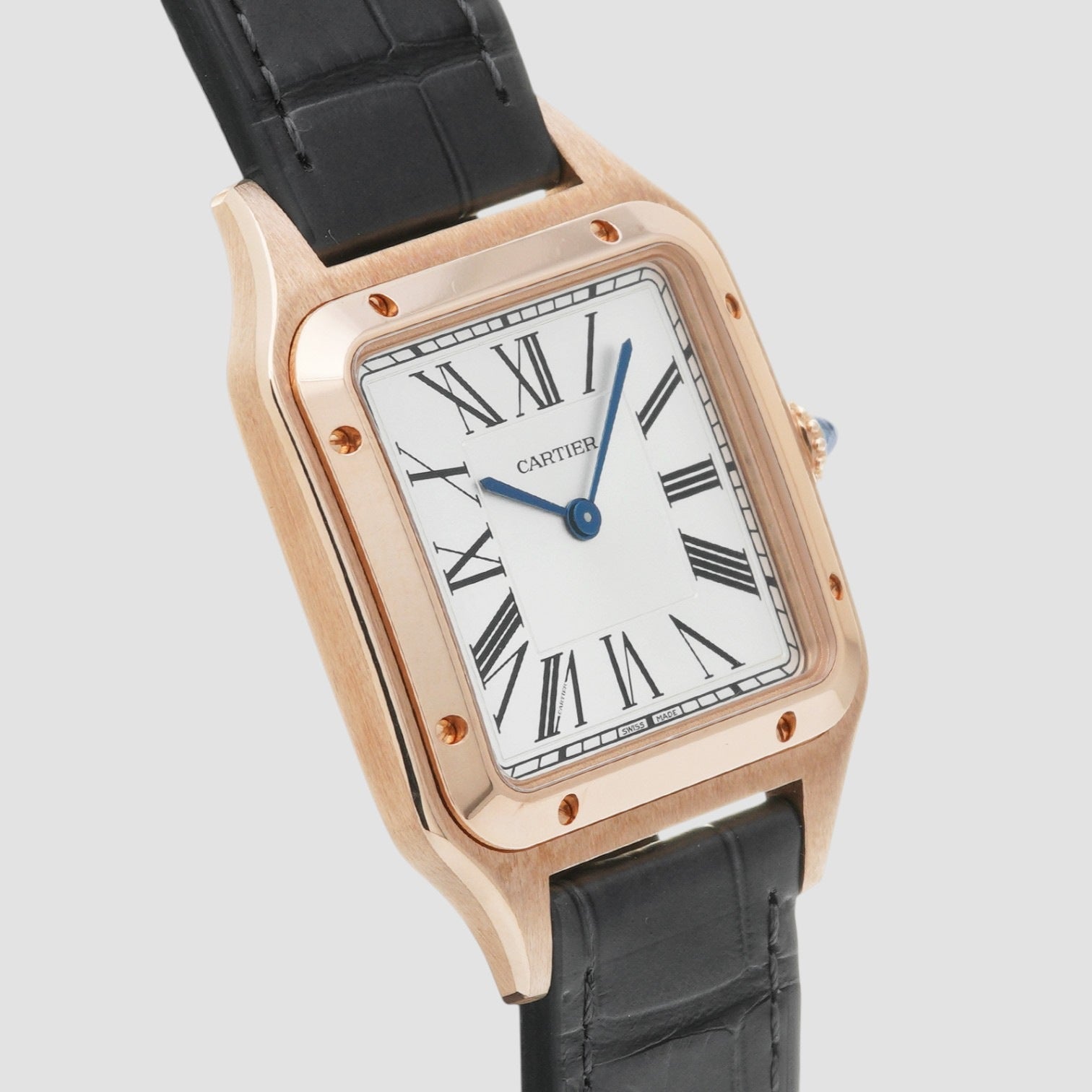 Santos-dumont 18kt Rose Gold Silver Dial Men's Large Watch