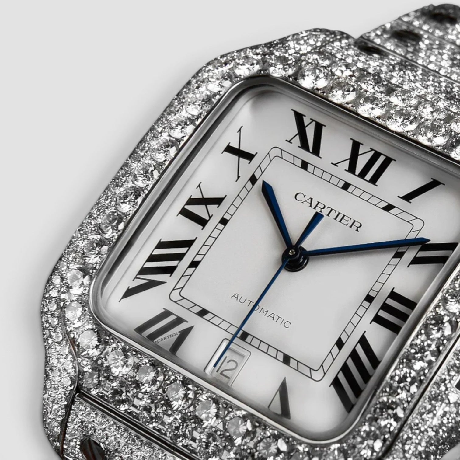 Santos Steel Diamond-Set with White Roman Dial Blue Swords