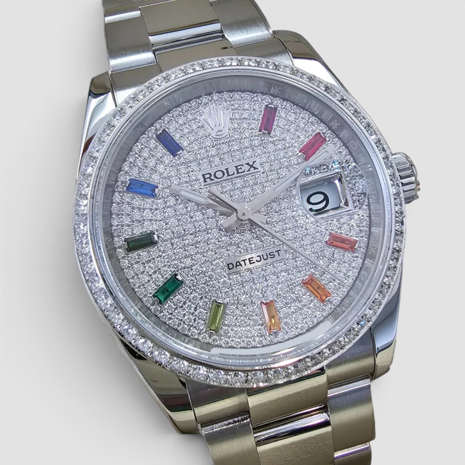 Datejust 36 Custom Iced Out Dial & Bezel | Rainbow Index