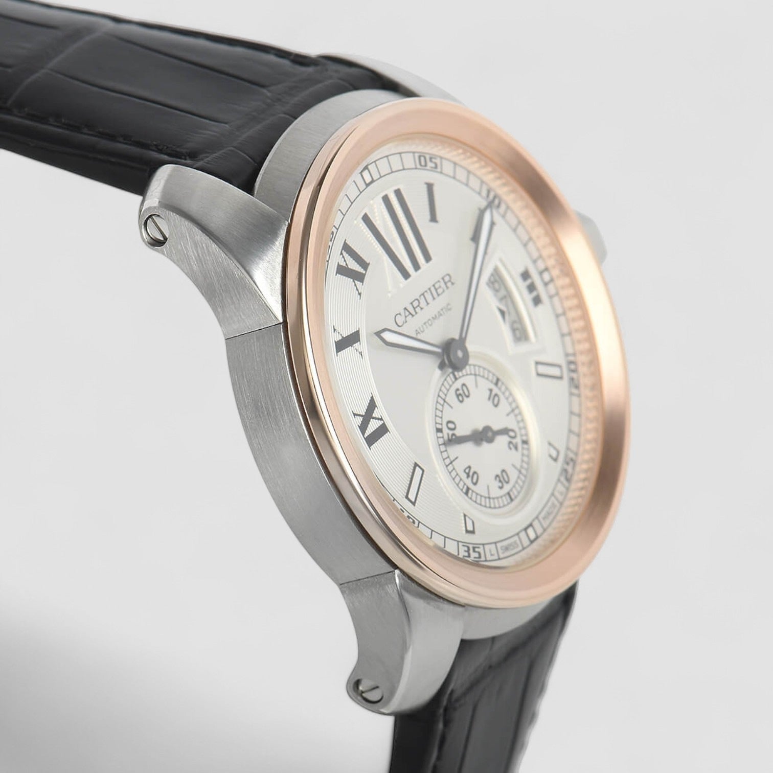 Calibre Steel Rose Gold Silver Dial Mens Watch