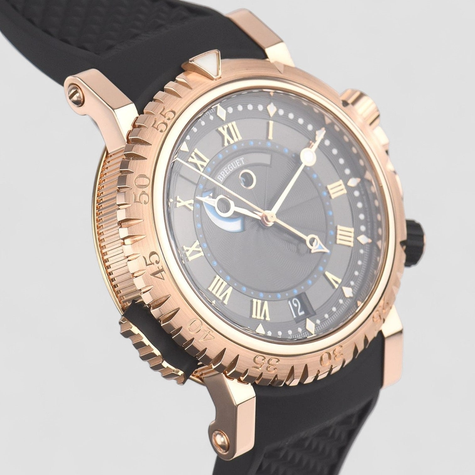 Marine Royale Rose Gold Leather Strap Mens Watch