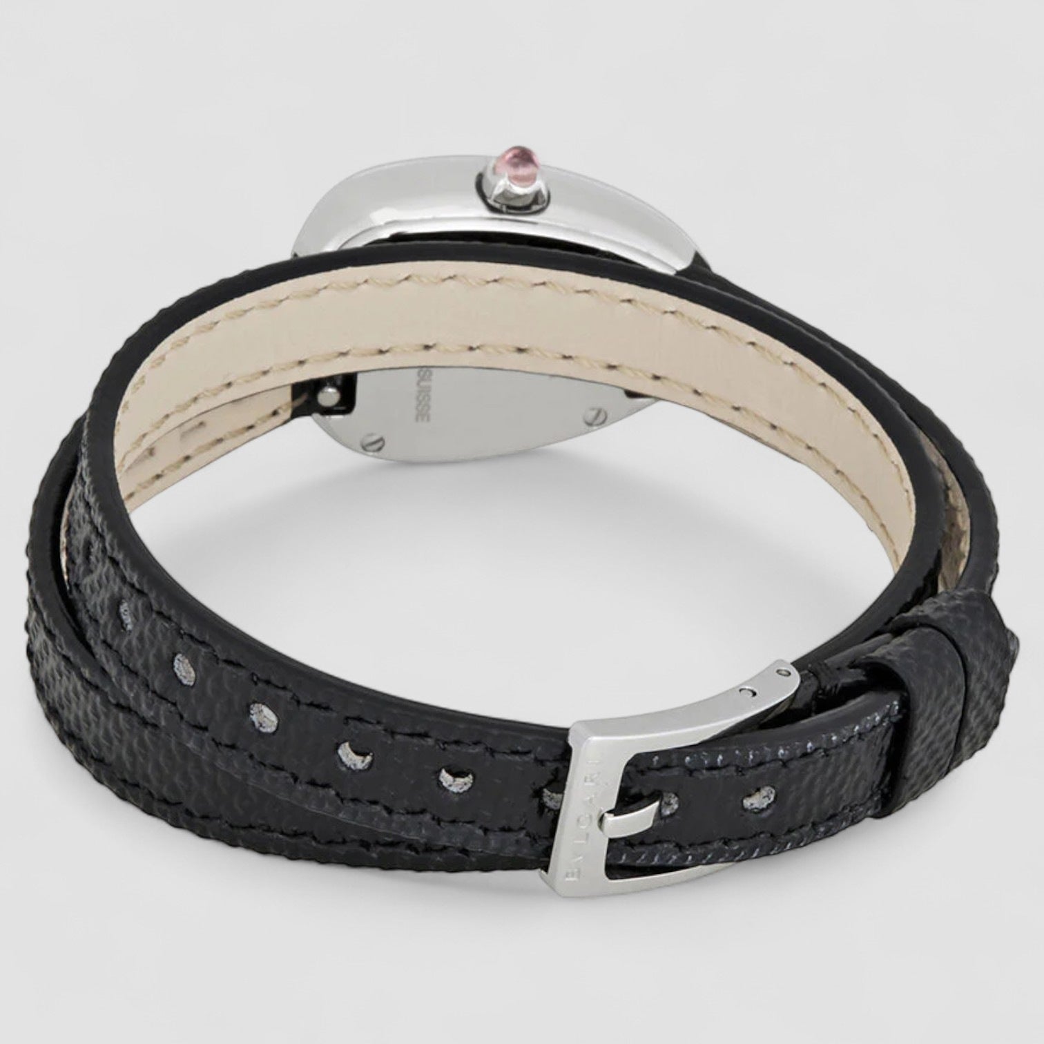 Serpenti Black Dial Ladies Double Wrap Leather Watch