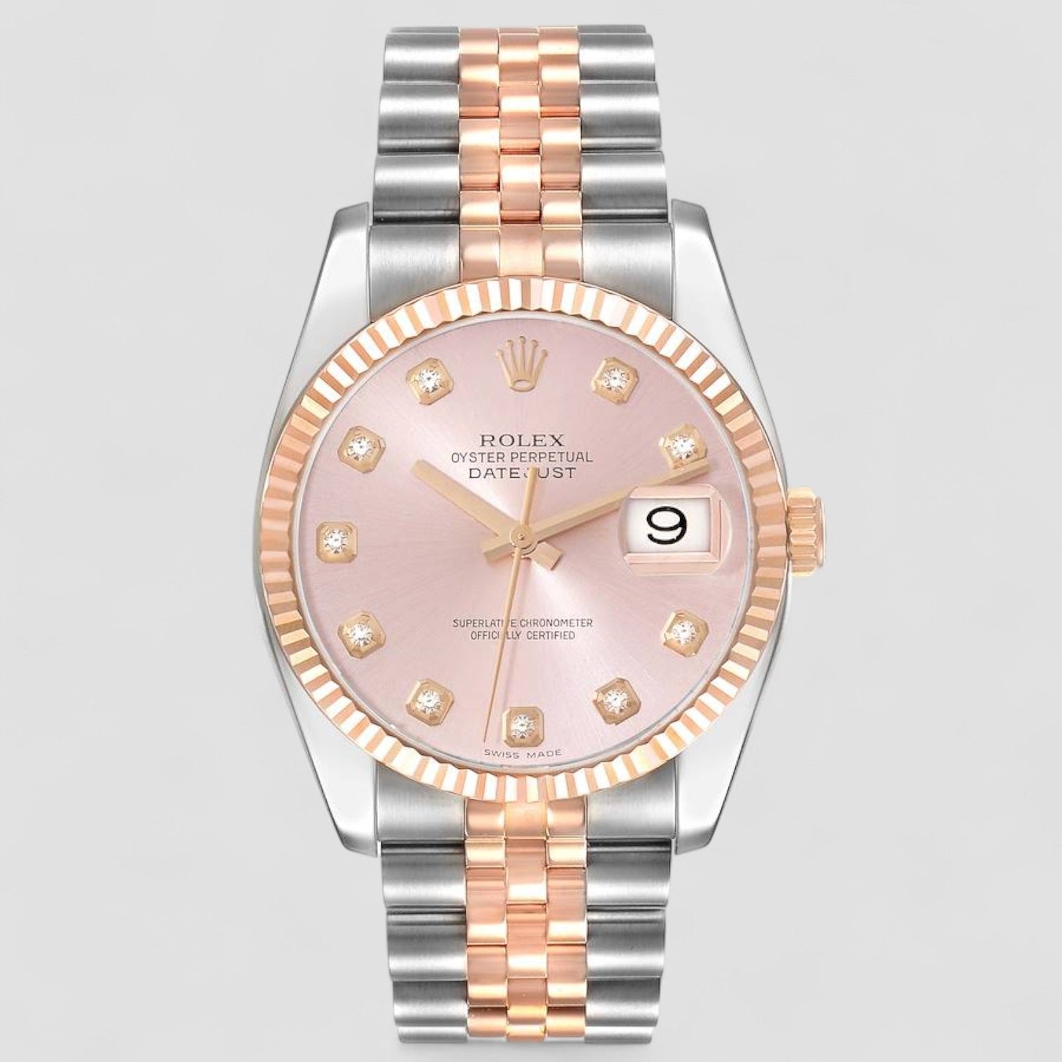 Datejust Steel Rose Gold Pink Diamond Dial Mens Watch