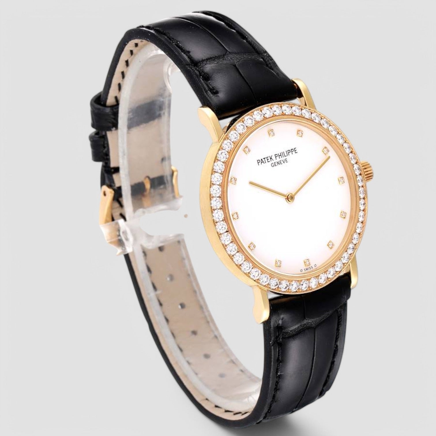 Calatrava Yellow Gold White Dial Diamond Watch