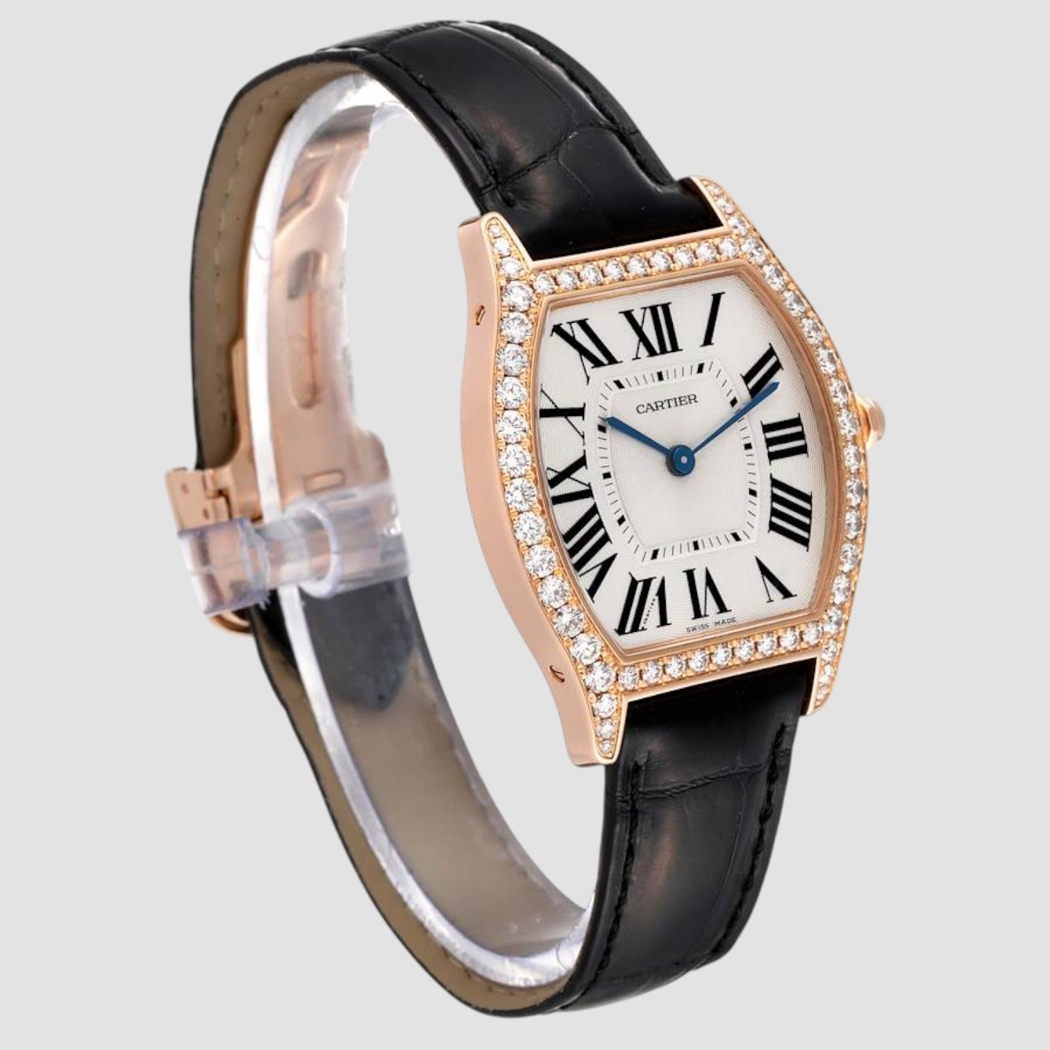 Tortue Medium Rose Gold Diamond Bezel Mens Watch