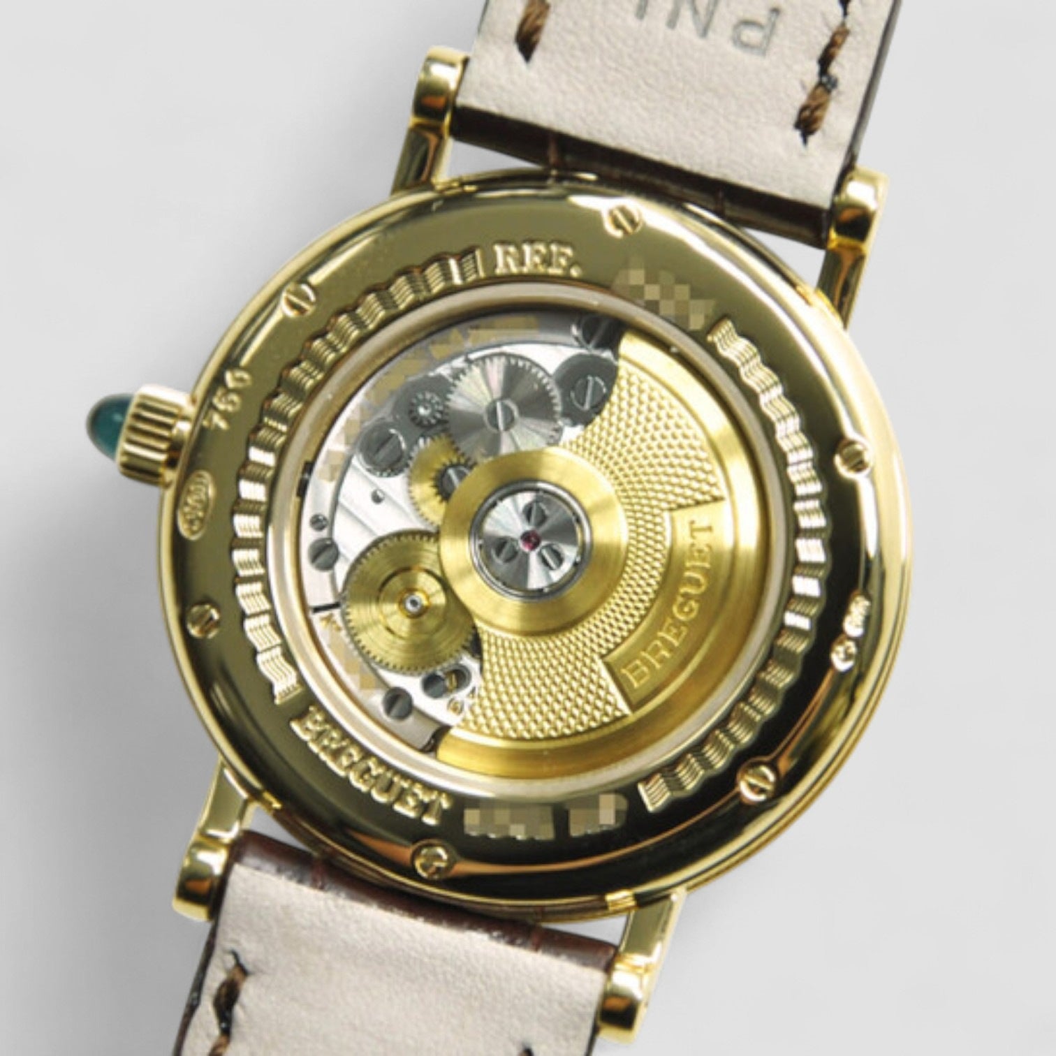 Classique Mother of Pearl Dial 18kt Yellow Gold Diamond Black Leather Ladies Watch