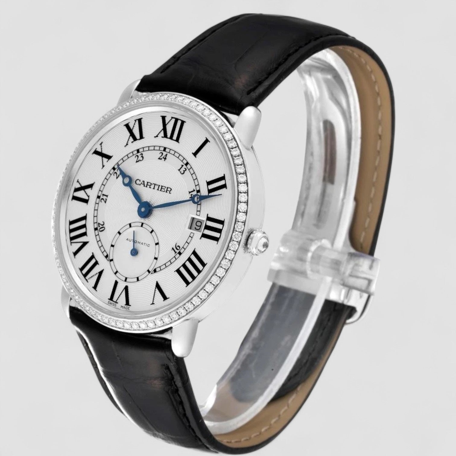 Ronde Louis White Gold Diamond Bezel Silver Dial Mens Watch