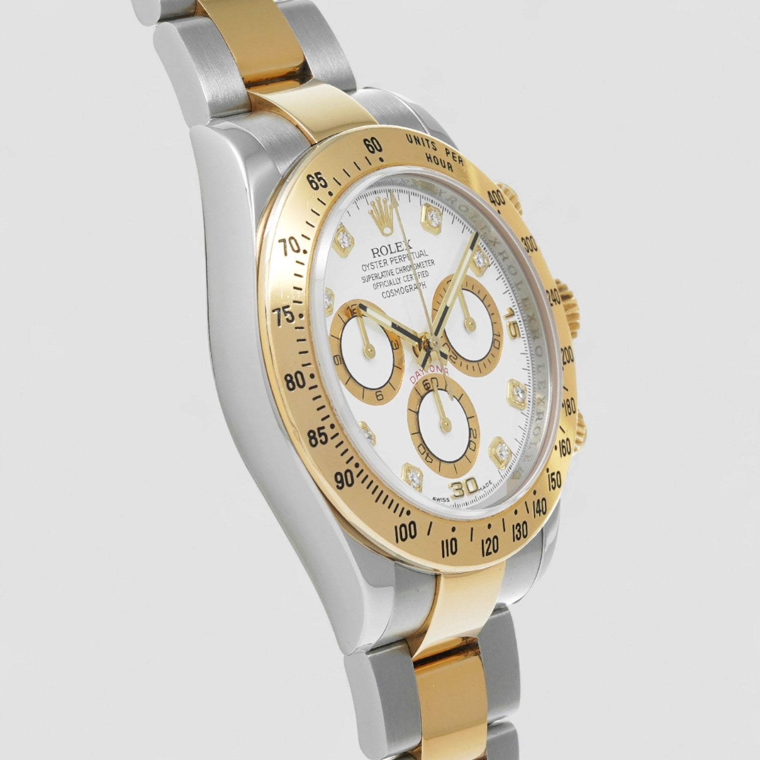 Daytona Steel Yellow Gold White Diamond Dial Mens Watch